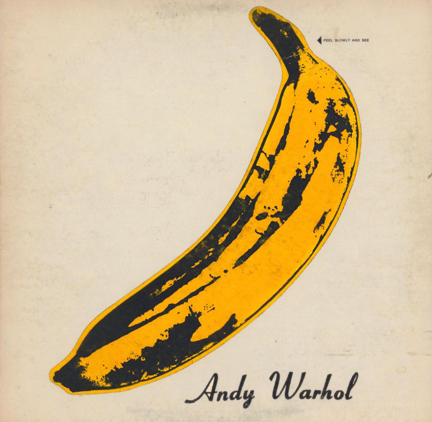 Andy Warhol Banana Cover Art 1967:
The Velvet Underground & Nico: the ultra rare, highly sought-after, early 1967 East Coast pressing uniquely featuring a fully unpeeled banana. Accompanied by its original record. A holy-grail Warhol collectible