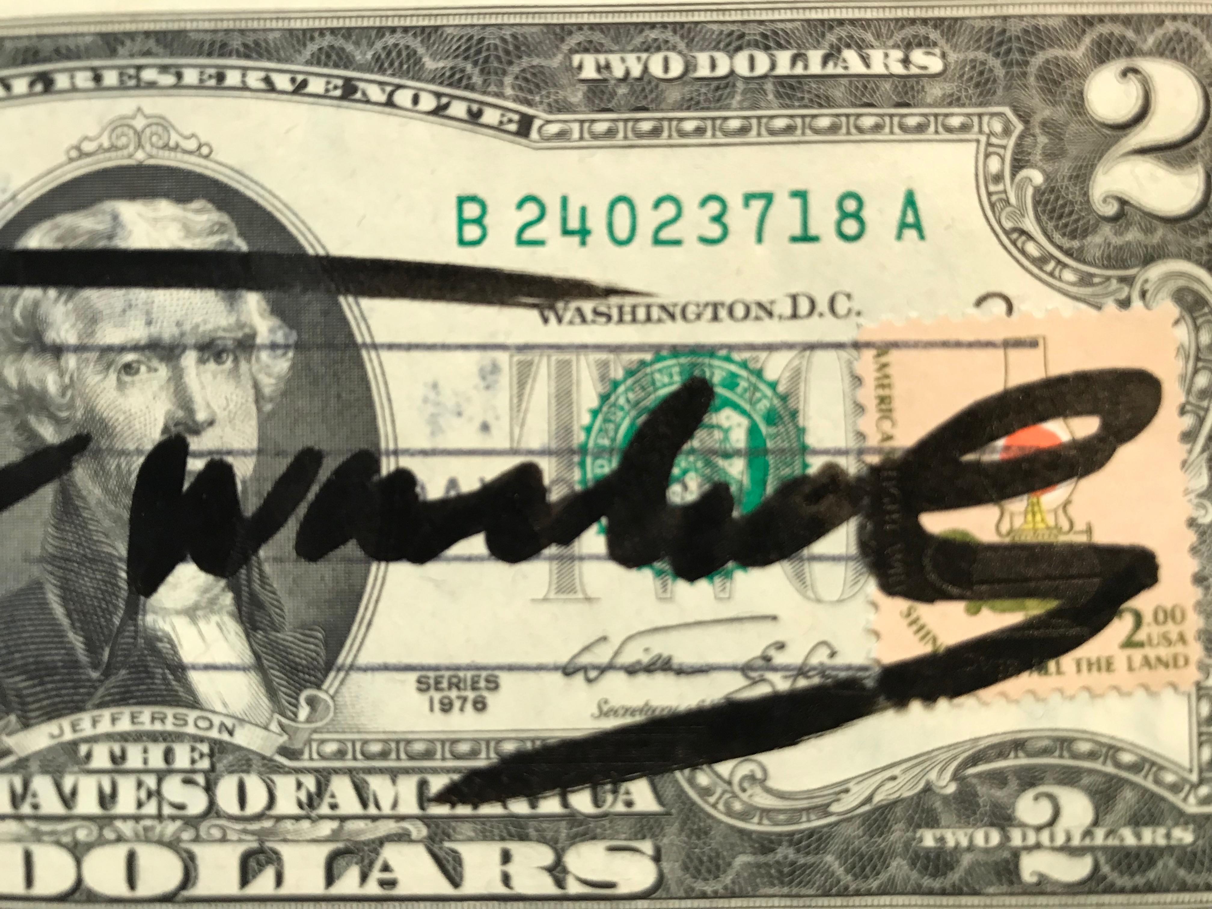 Andy warhol hand signed 2 USD dollar . 1976 - Contemporary Mixed Media Art by Andy Warhol