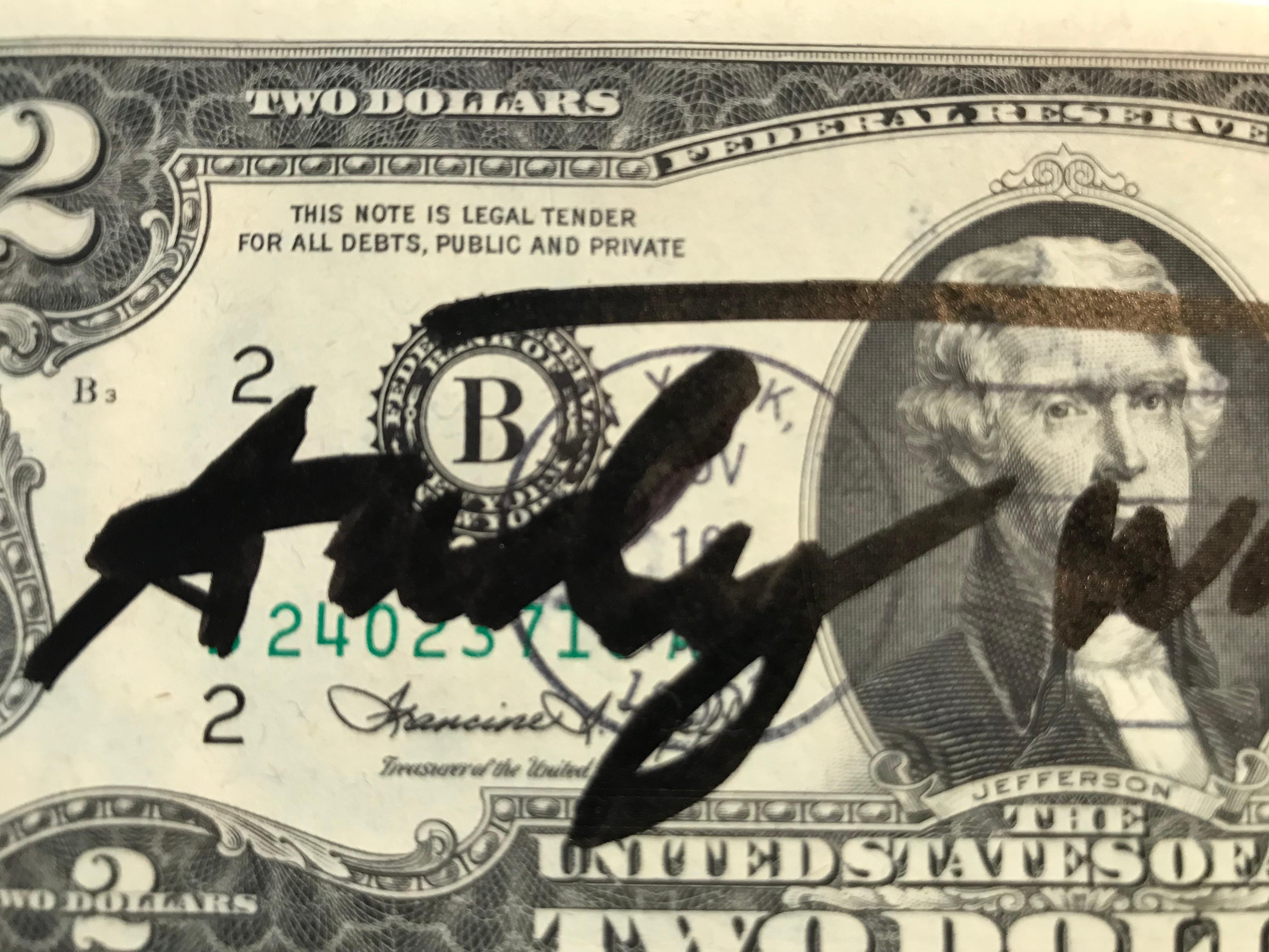 Andy WARHOL
Signed 2$ bill
Signature on the front, with stamps of 1st day issue (1976)
Andy Warhol stamps on the reverse
excellent condition