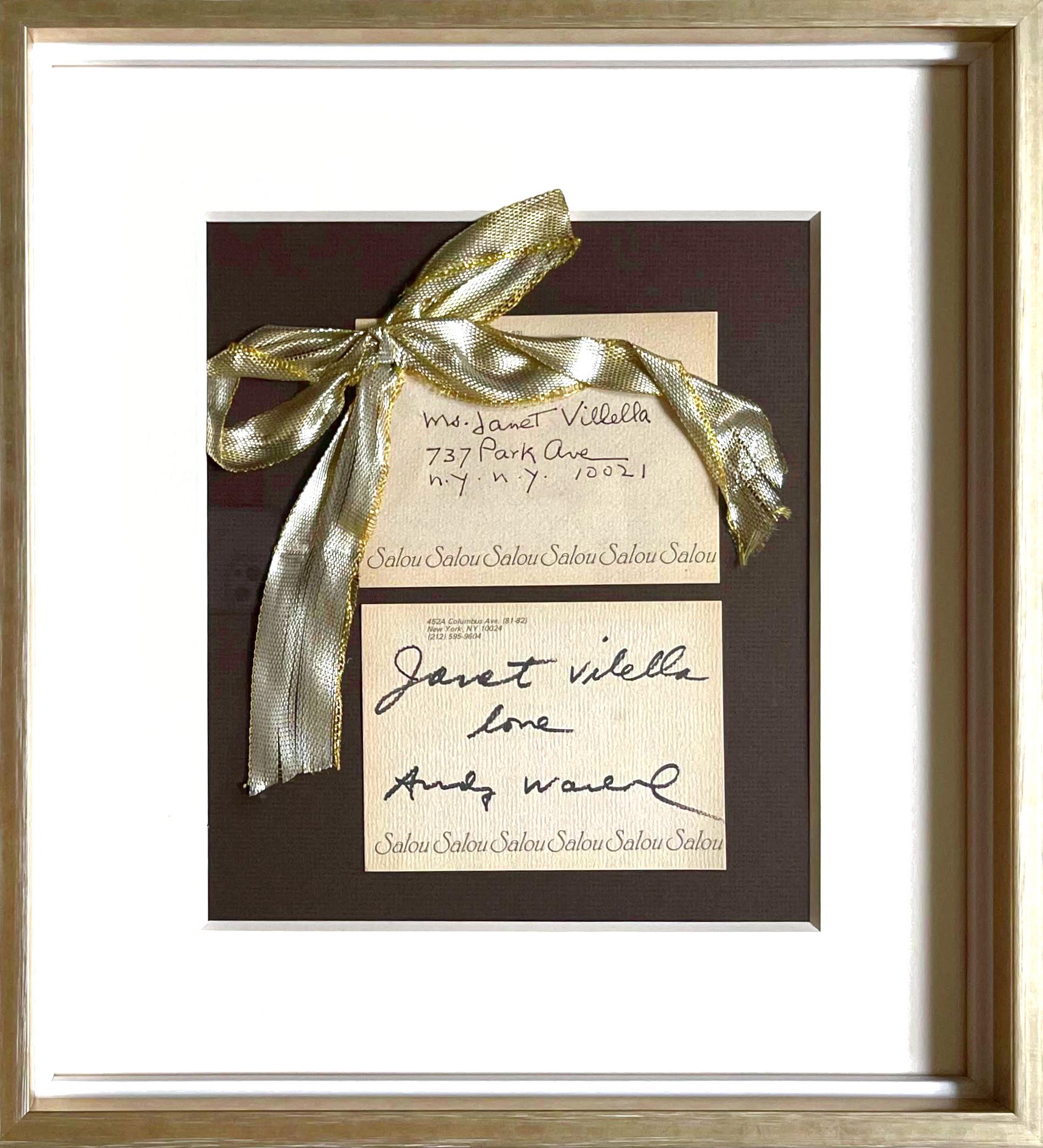 Un cadeau unique et mémorable ! Qui ne voudrait pas d'une carte avec un ruban où l'on peut lire "Love, Andy Warhol" - de la part de Warhol lui-même ? 

Andy Warhol
Amour, Andy Warhol, vers 1979
Encre sur carte avec noeud et enveloppe manuscrite