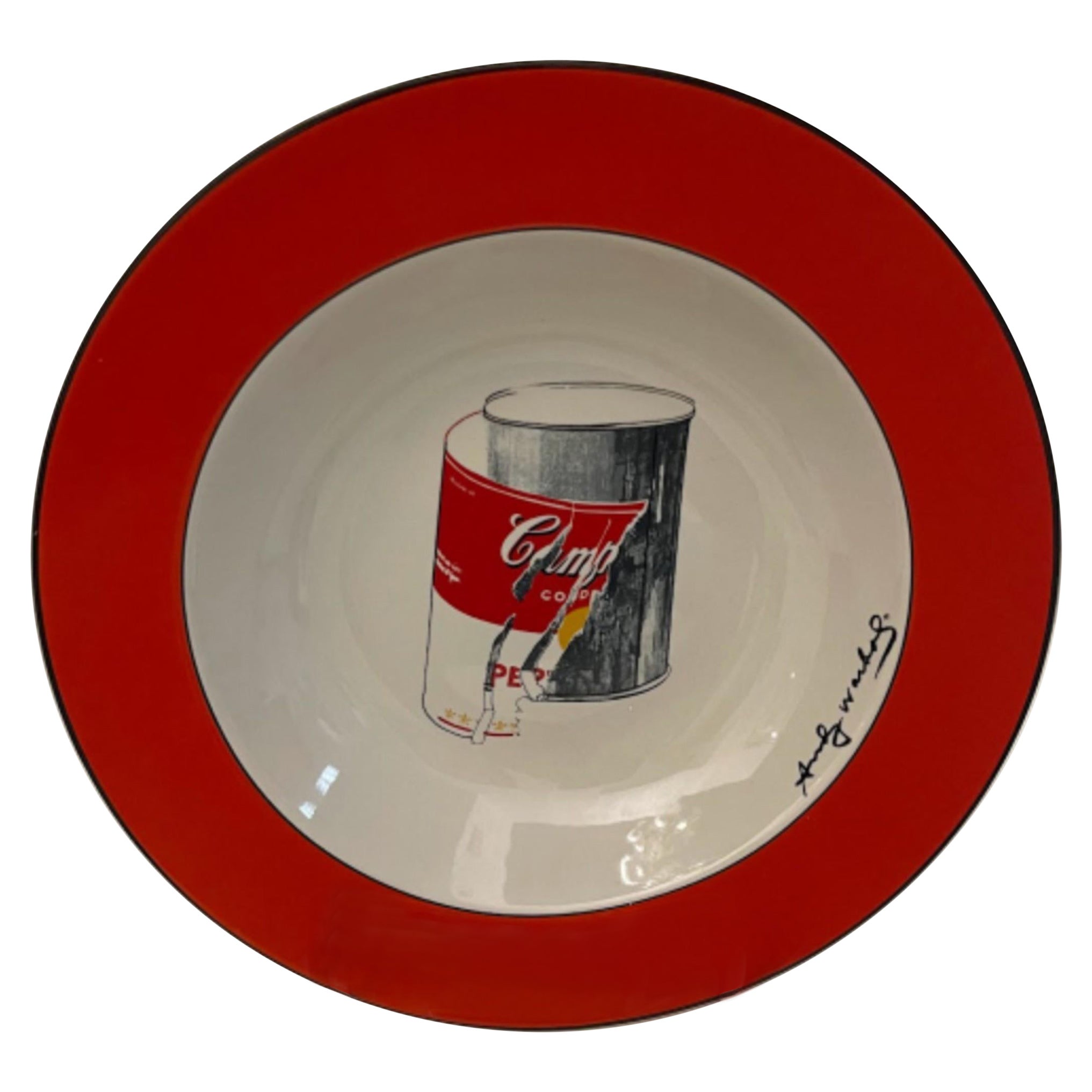 Andy Warhol Modern Red Rim Peeling Label Campbell
s Soup Can Pattern Soup Bowls