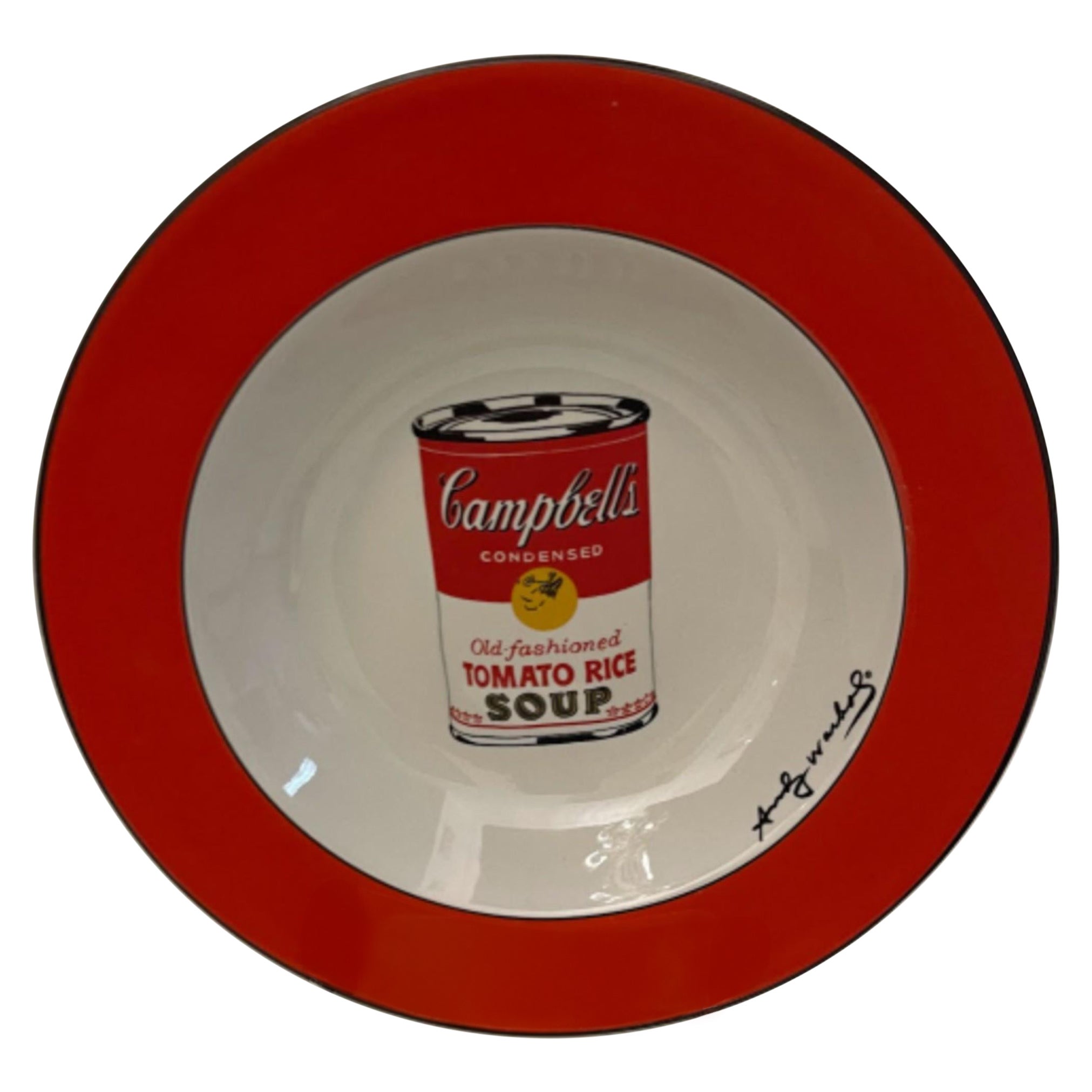 Andy Warhol Modern Red Rim Tomato 
Rice Campbell
s Soup Can Pattern Bowls For Sale