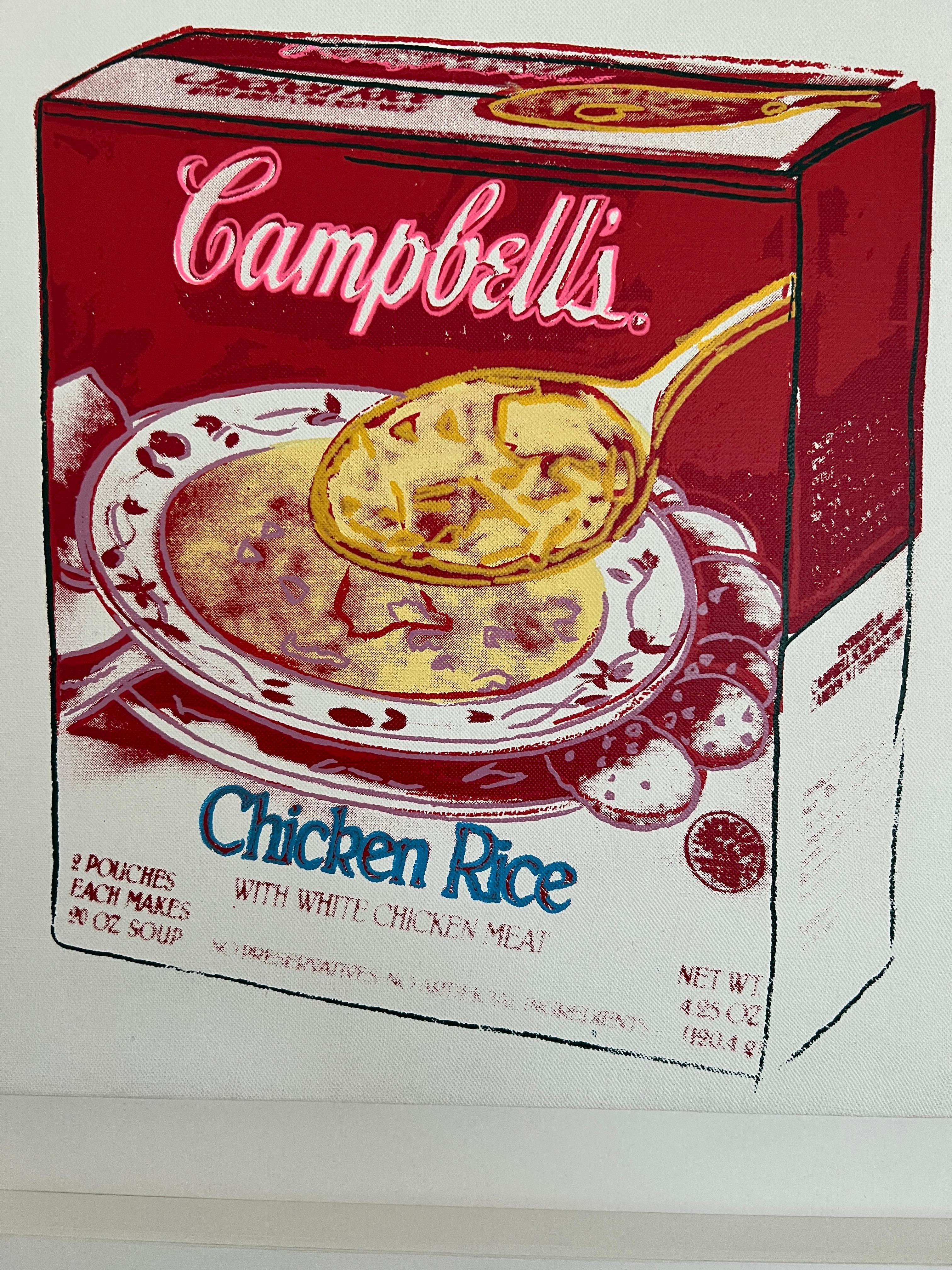 Scatola di zuppa di pollo e riso Campbell's - Painting di Andy Warhol