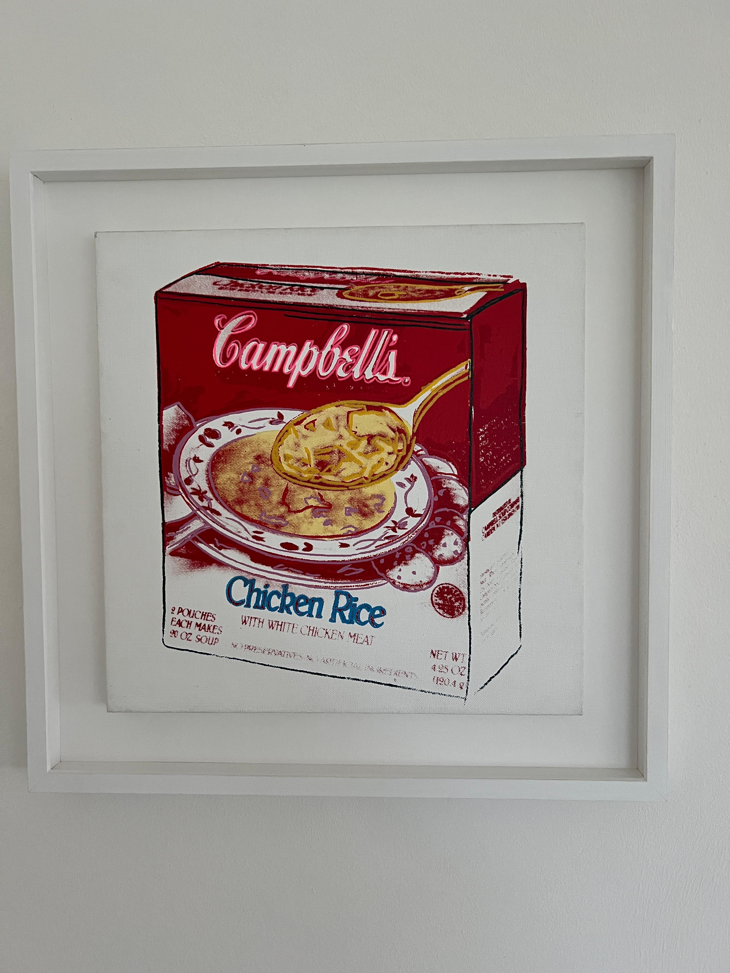 Scatola di zuppa di pollo e riso Campbell's - Figurative Painting Beige di Andy Warhol