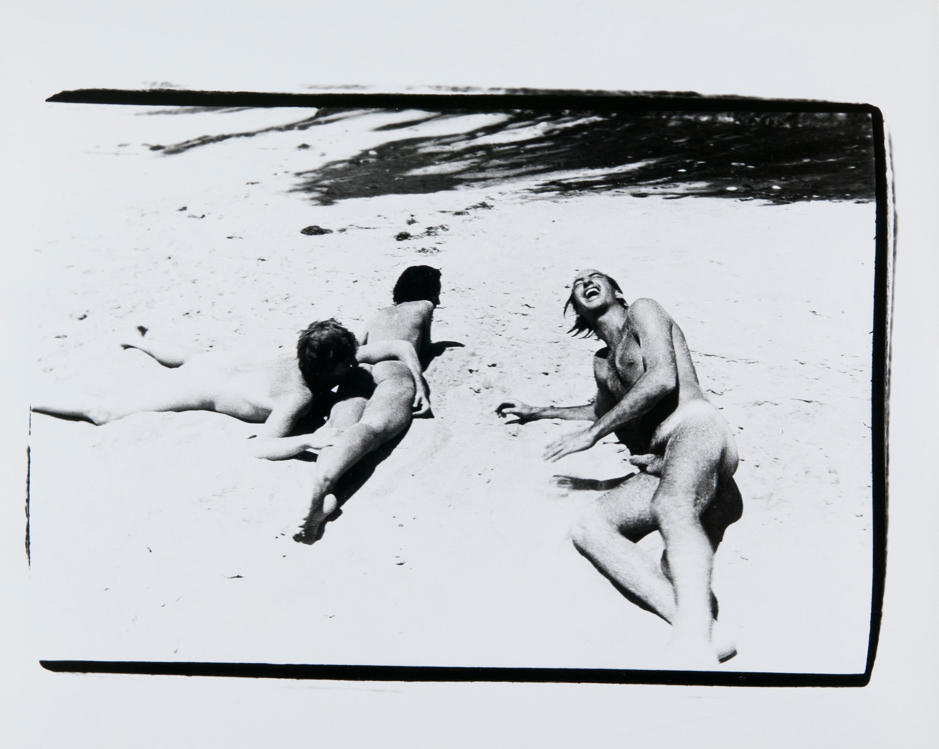 Andy Warhol Black and White Photograph - Christopher Makos, Pat Cleveland, and Jon Gould on a beach in Montauk