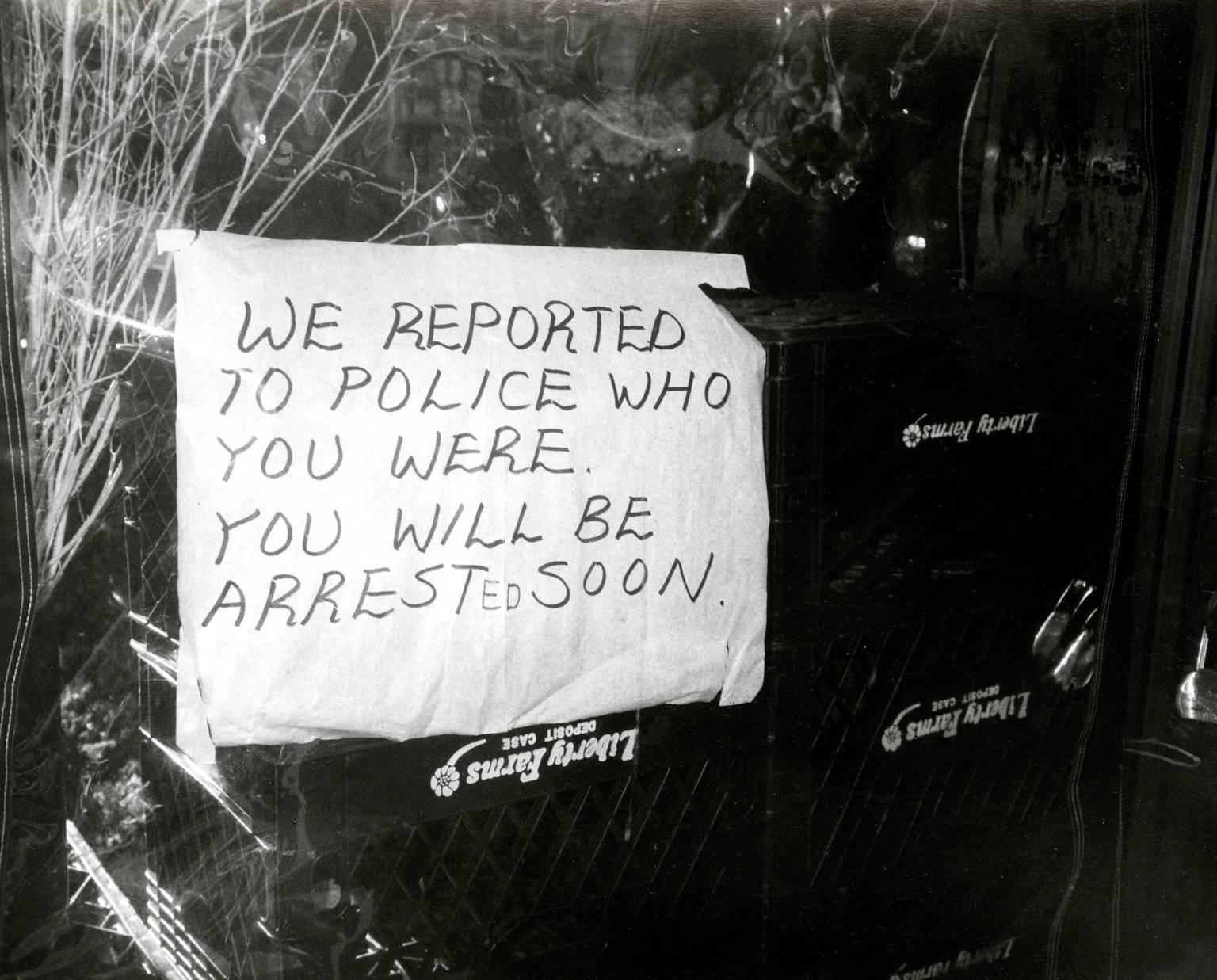 Andy Warhol Black and White Photograph - Photograph of a Sign (We Reported You to the Police...)