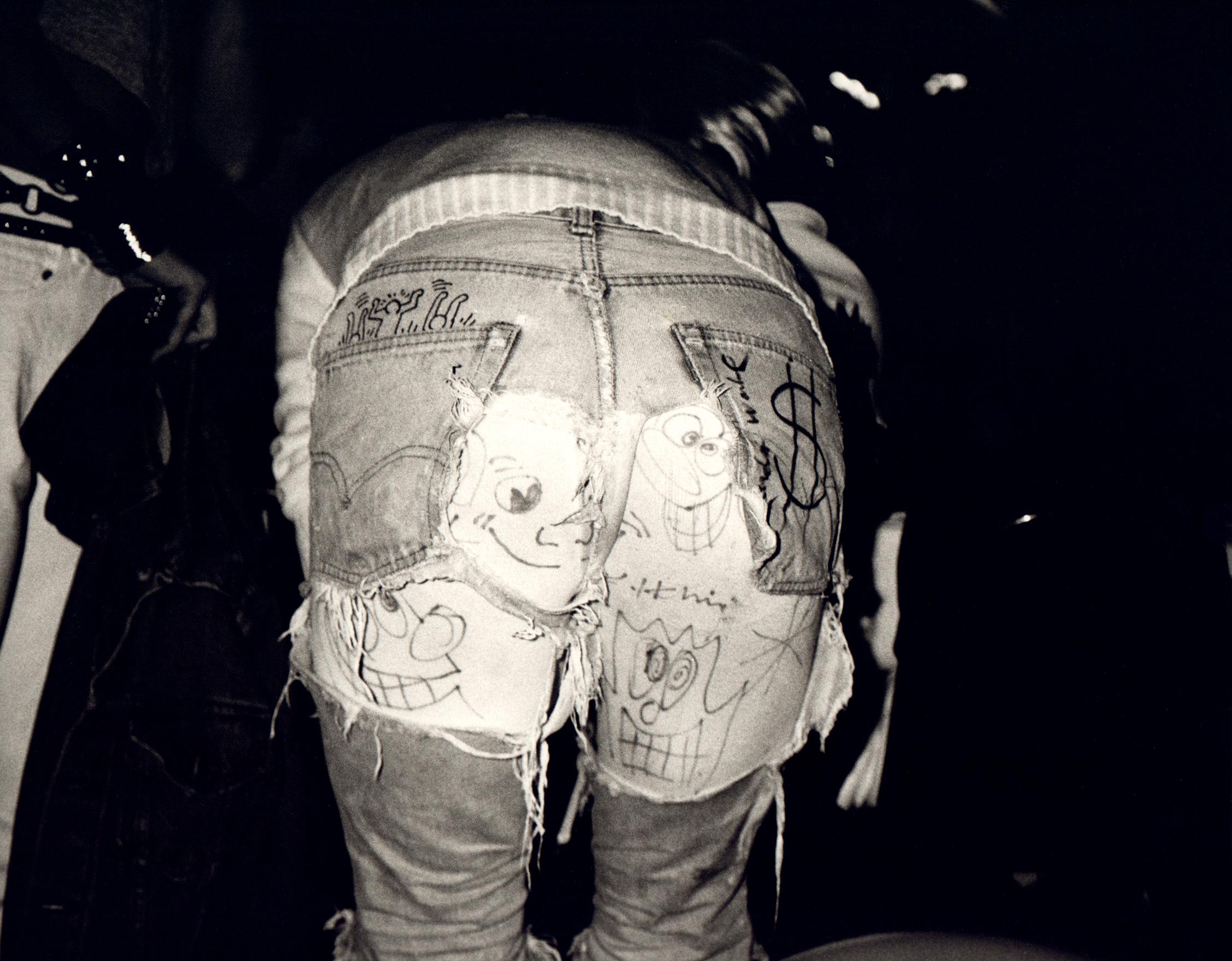 Andy Warhol Black and White Photograph - Photograph of Blue Jeans with designs by Haring, Scharf and Warhol