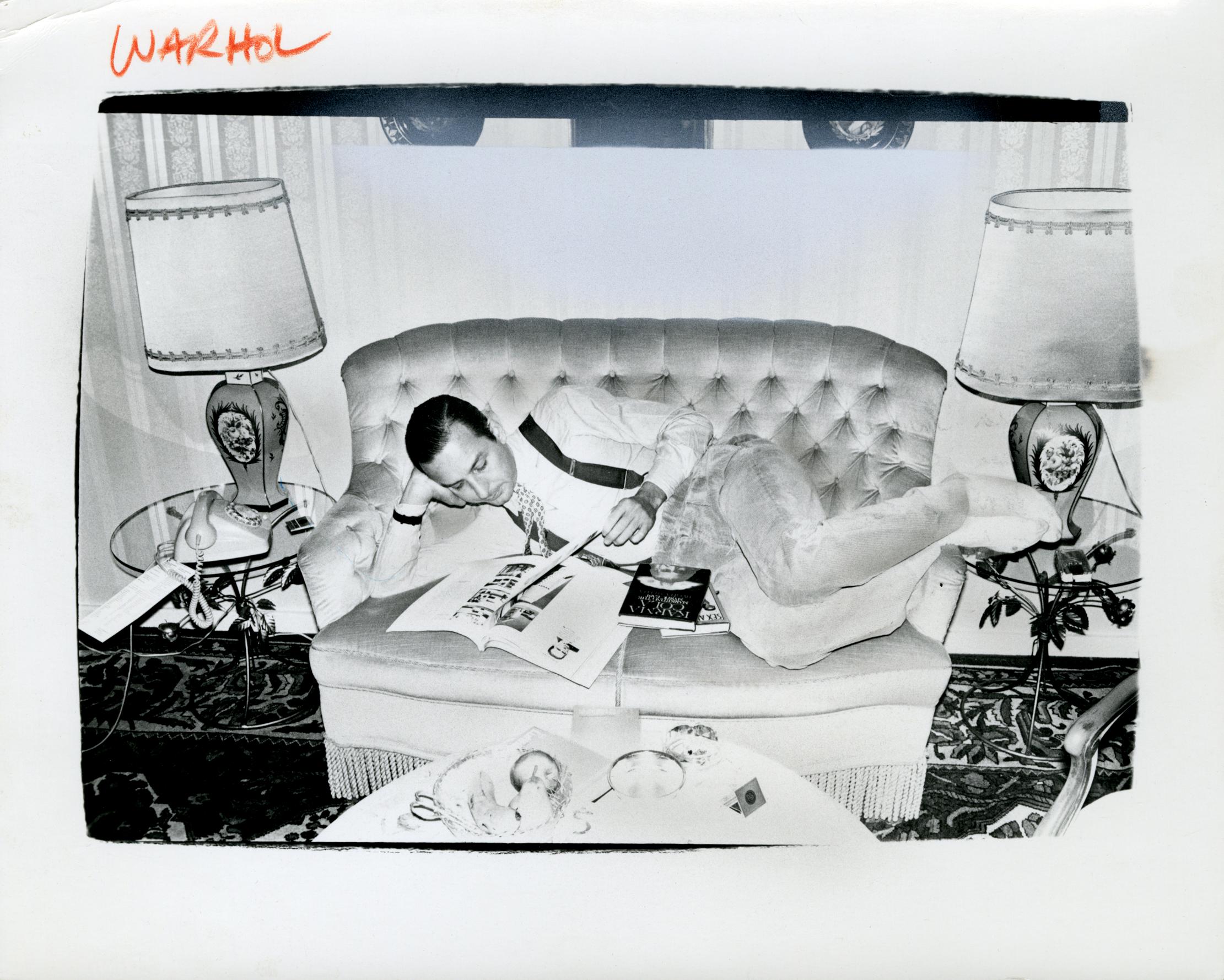 Andy Warhol, Photograph of Fred Hughes Reclining on a Sofa, 1986