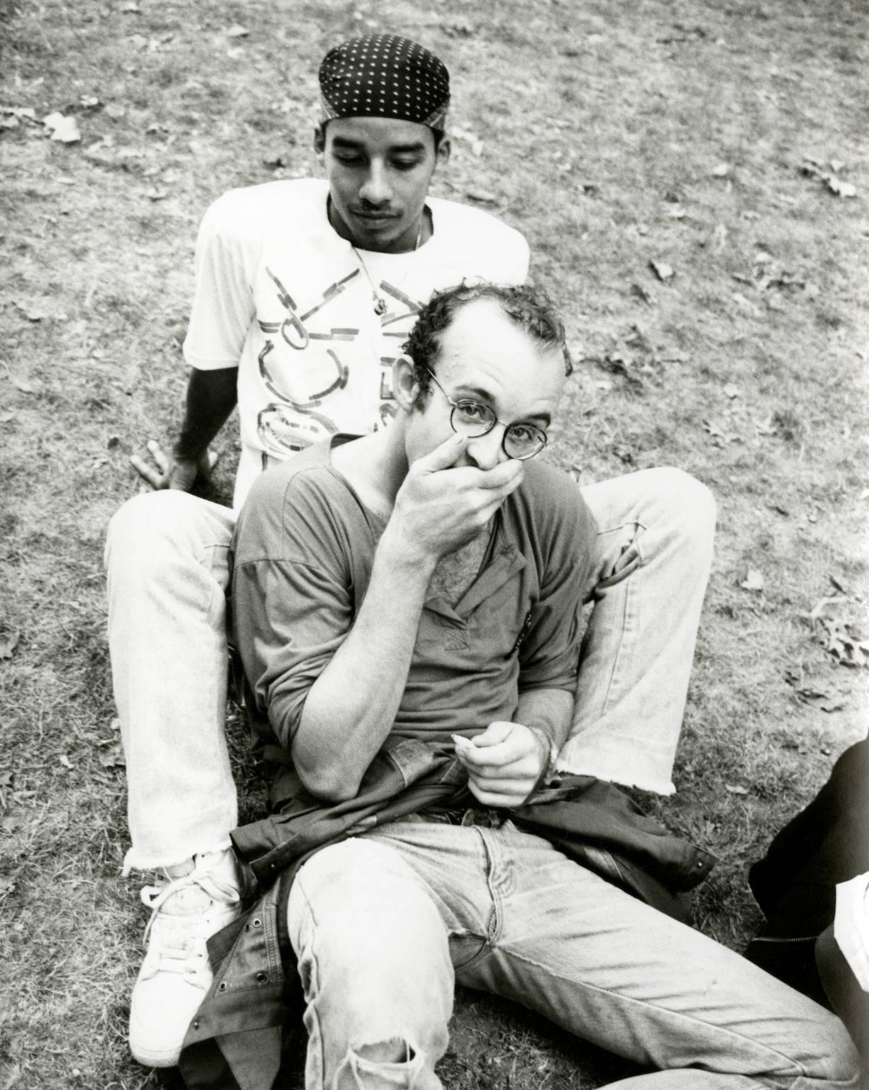 Andy Warhol Black and White Photograph - Photograph of Keith Haring and Juan Rivera in the Park