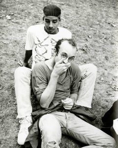Photograph of Keith Haring and Juan Rivera in the Park