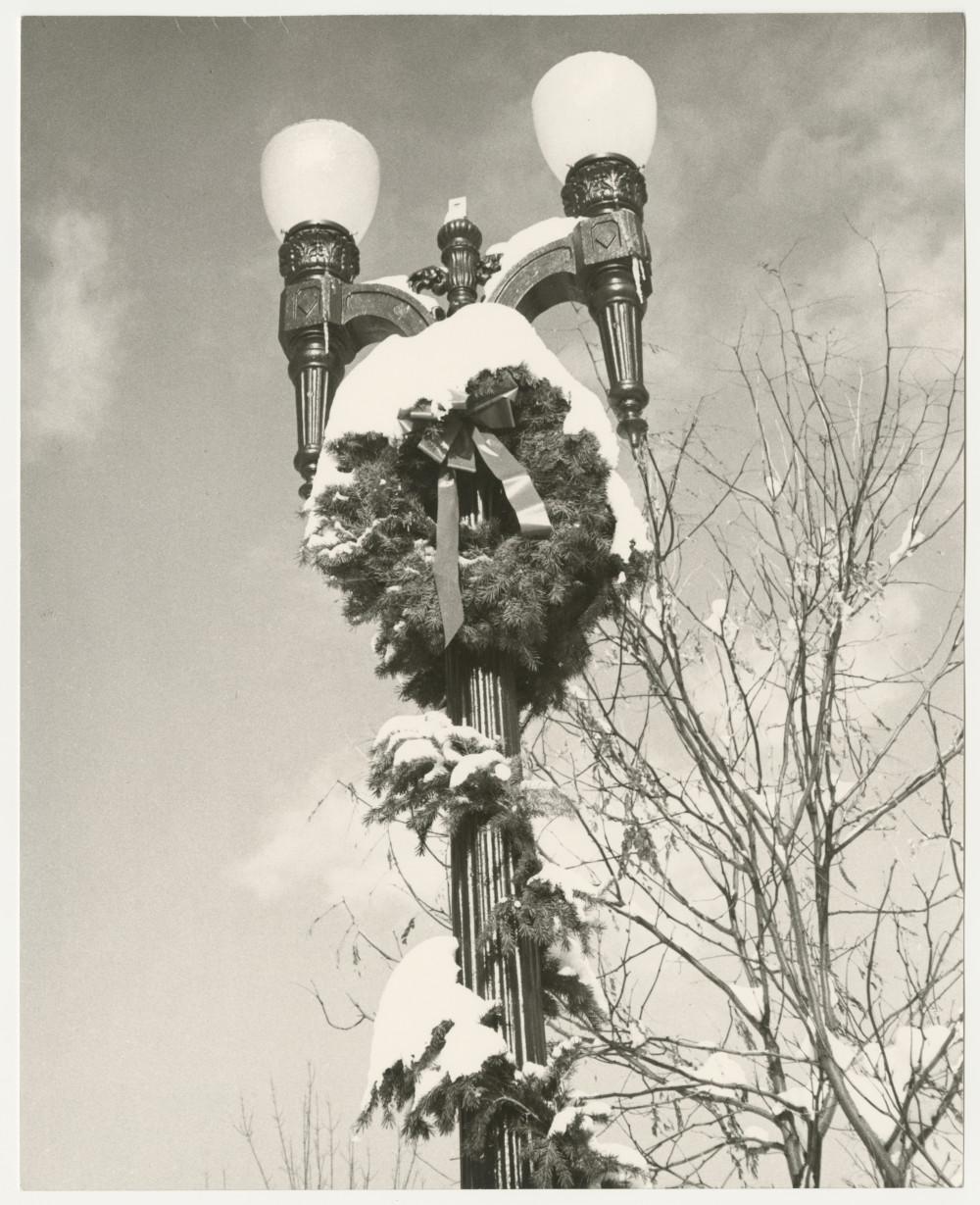 Andy Warhol Black and White Photograph - Aspen Colorado Lamp Post with Holiday Wreath