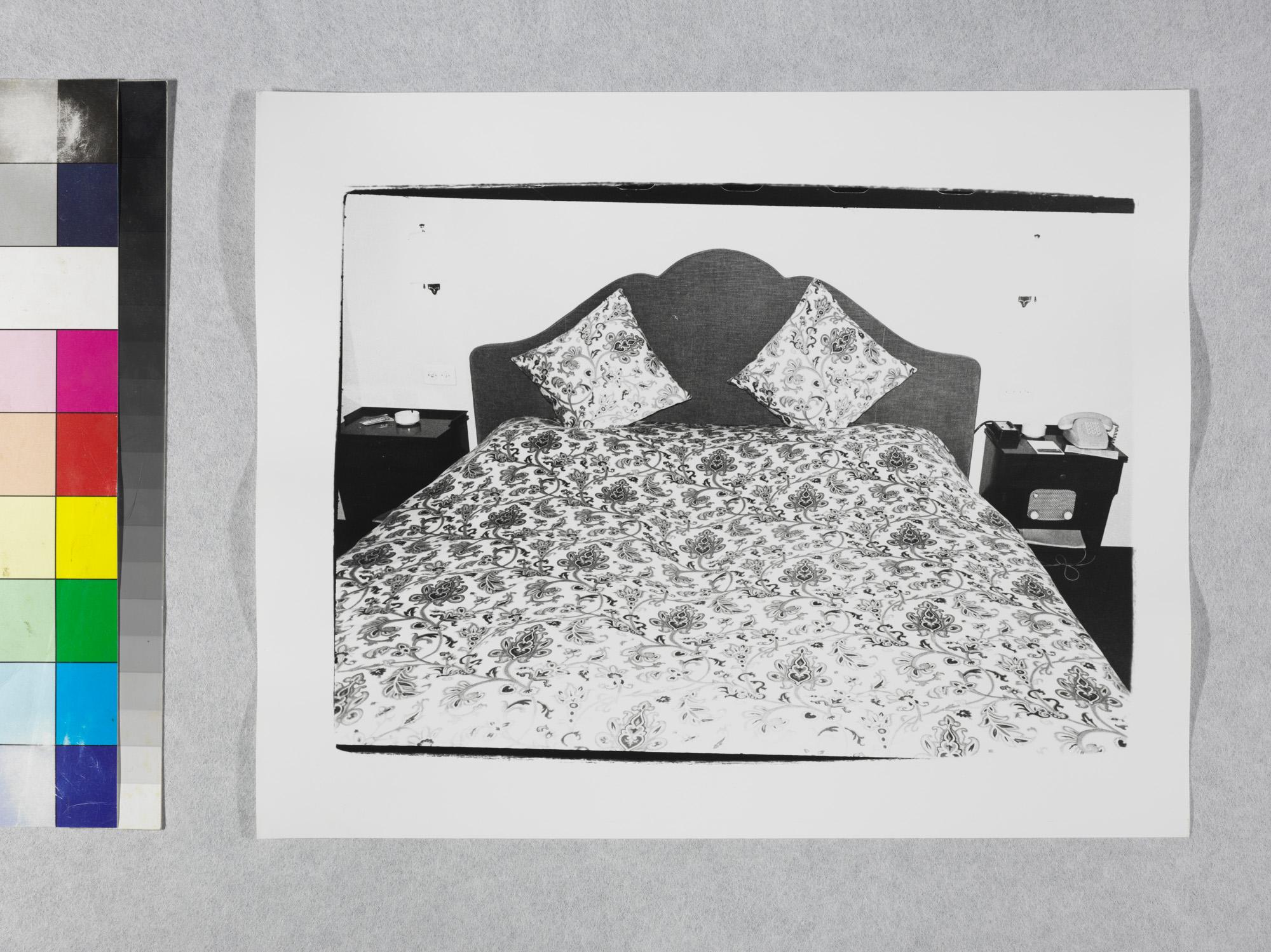Gelatin silver print of Bedroom with Floral Bedspread by Andy Warhol For Sale 2