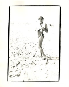 Jon Gould on Beach with Towel in Deauville, France