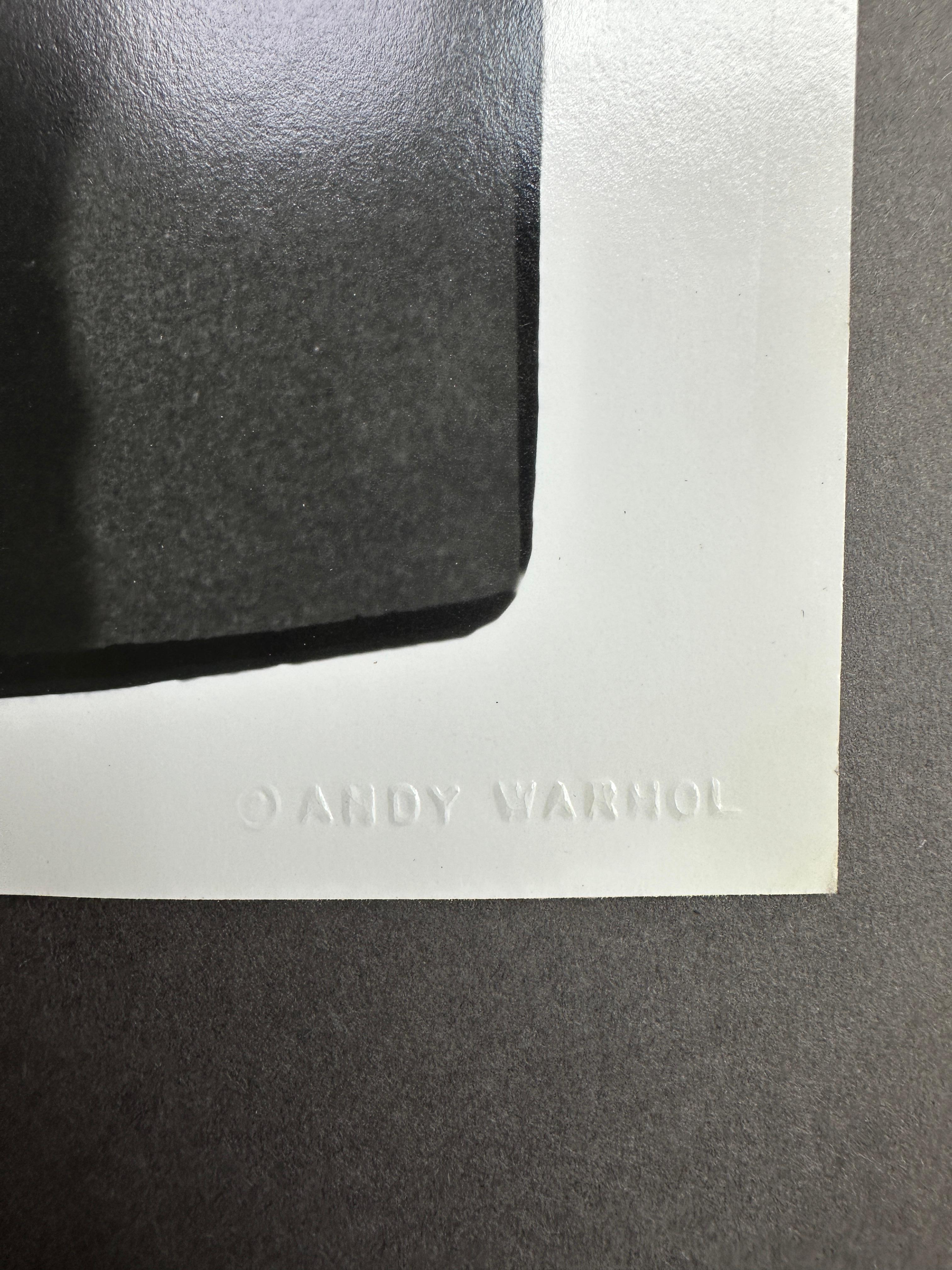 Aus der Jon Gould Collection of Andy Warhol Photographs 

Jedes Foto ist ein Unikat mit der Blindprägung 