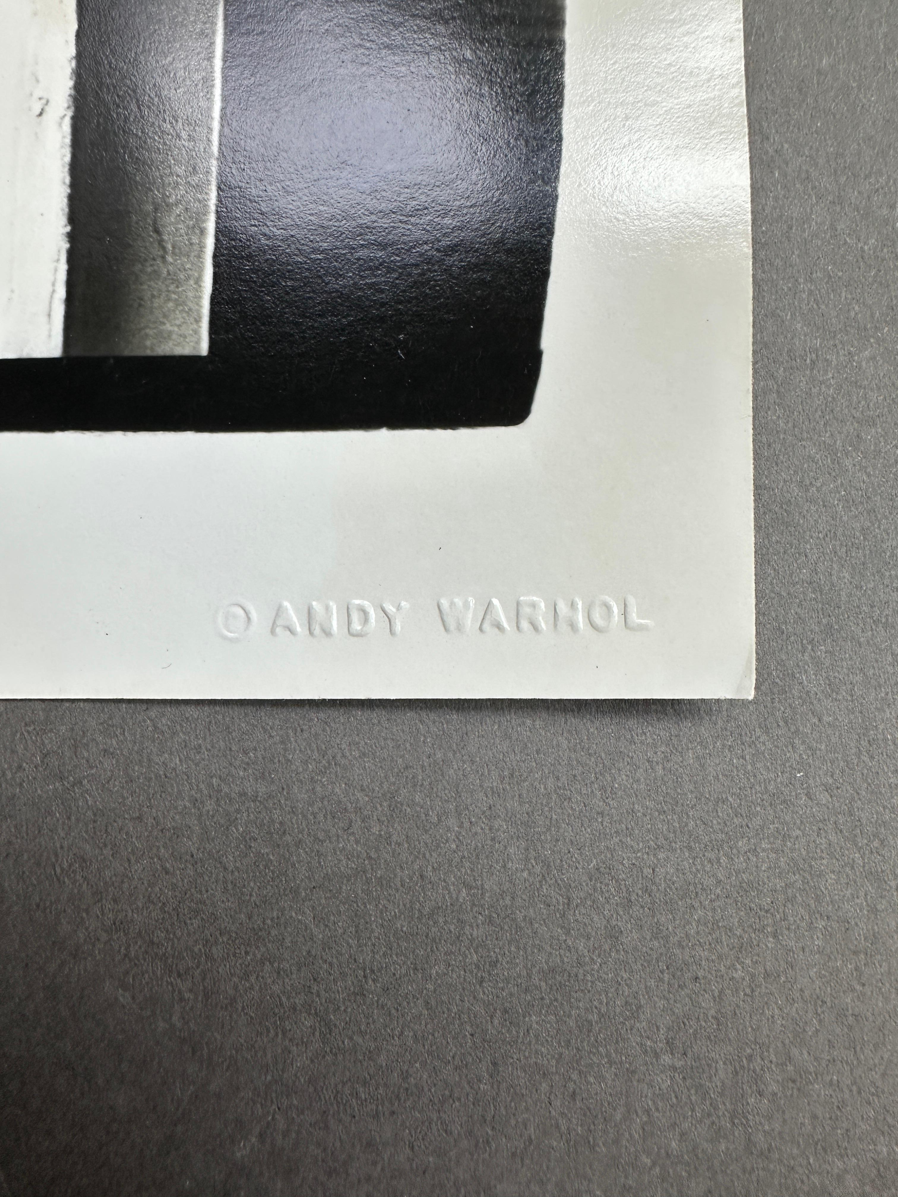 Aus der Jon Gould Collection of Andy Warhol Photographs 

Jedes Foto ist ein Unikat mit der Blindprägung 