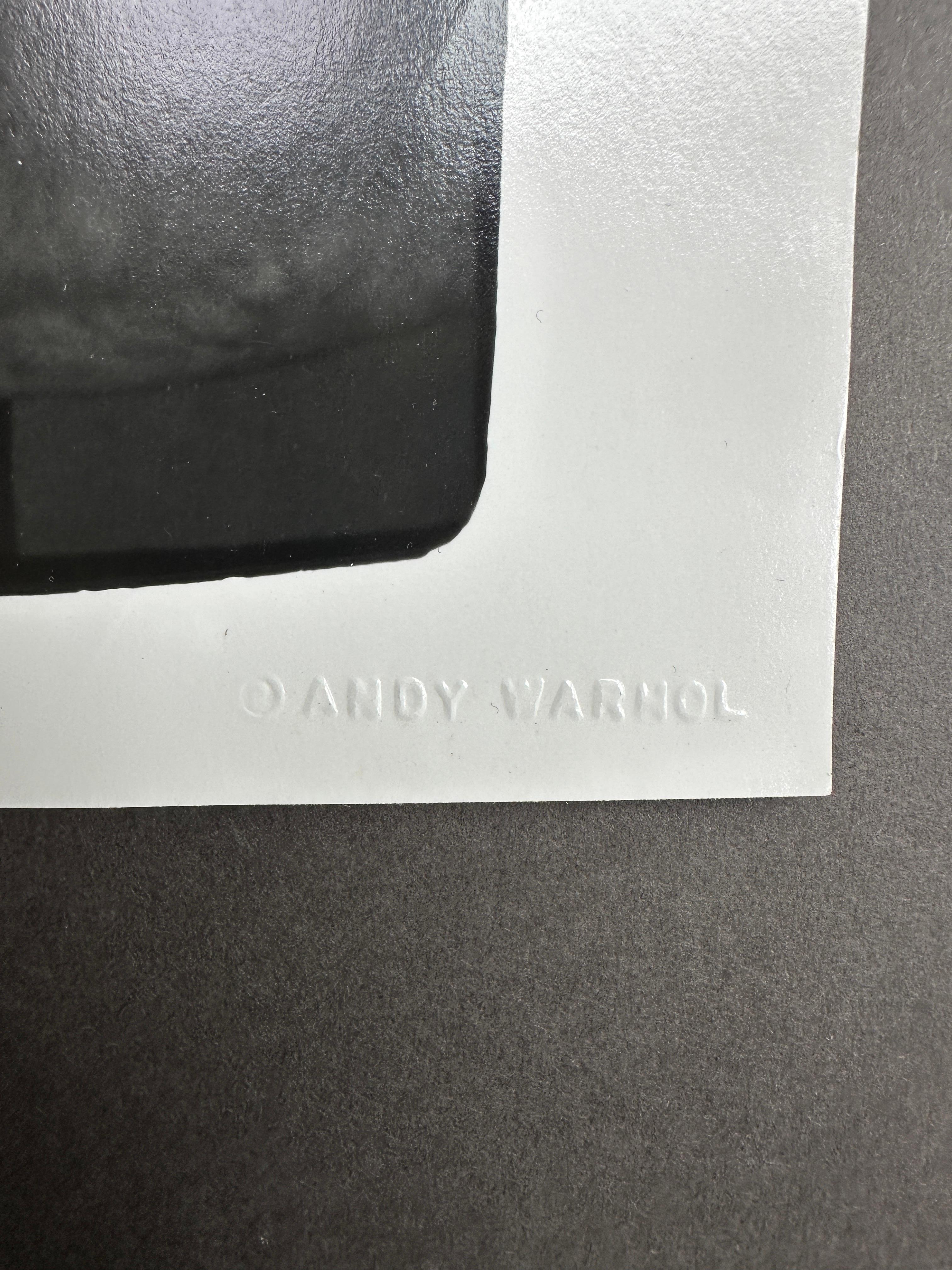 From The Jon Gould Collection of Andy Warhol Photographs 

This work is not signed by the artist, however, each photo is unique and blind embossed “Andy Warhol” in the lower right corner (pictured). This item has not been officially stamped by The