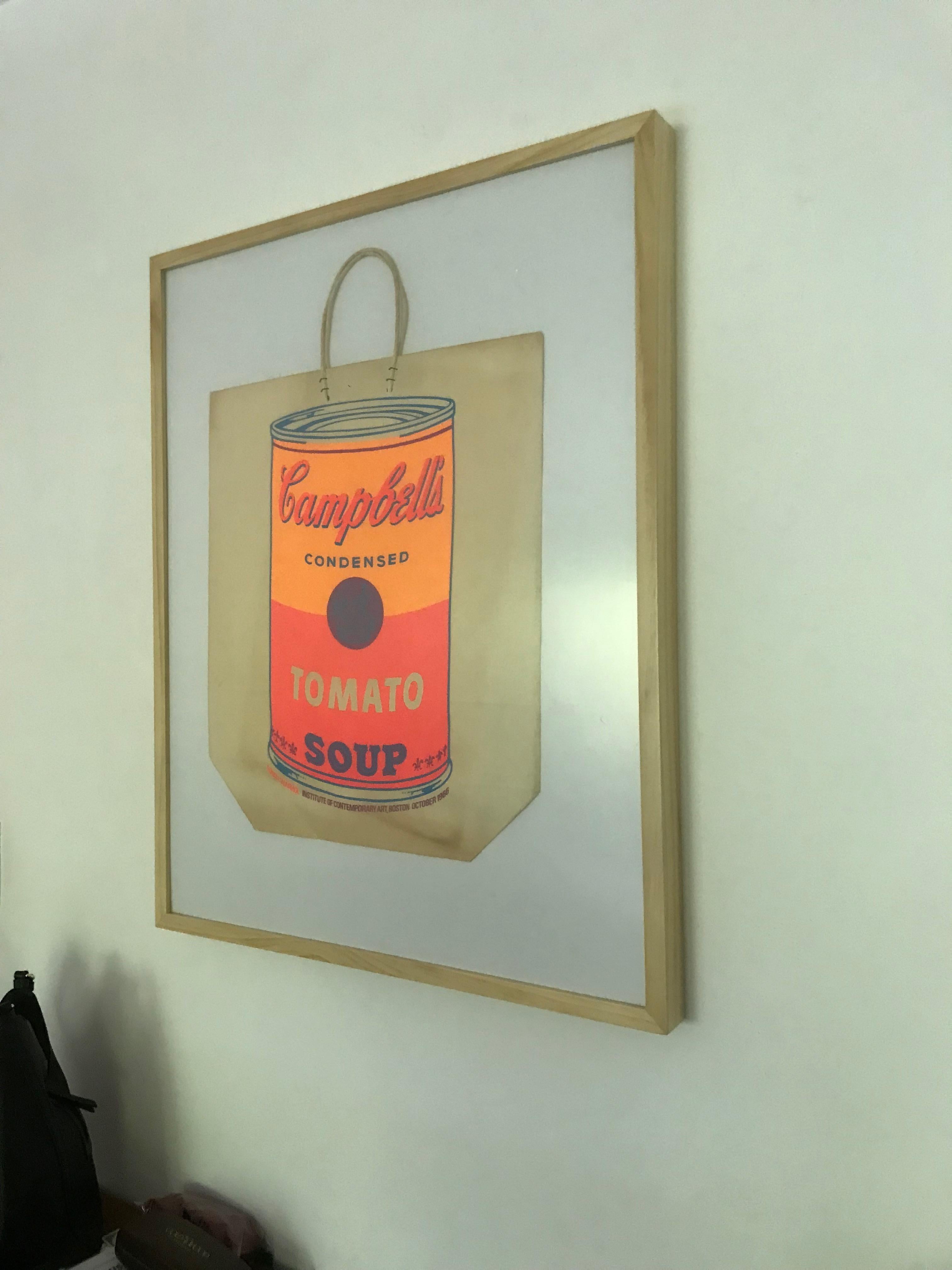 Painted Andy Warhol Pop-Art Soup Can Screen-Print in Colors on Paper Bag 1966 