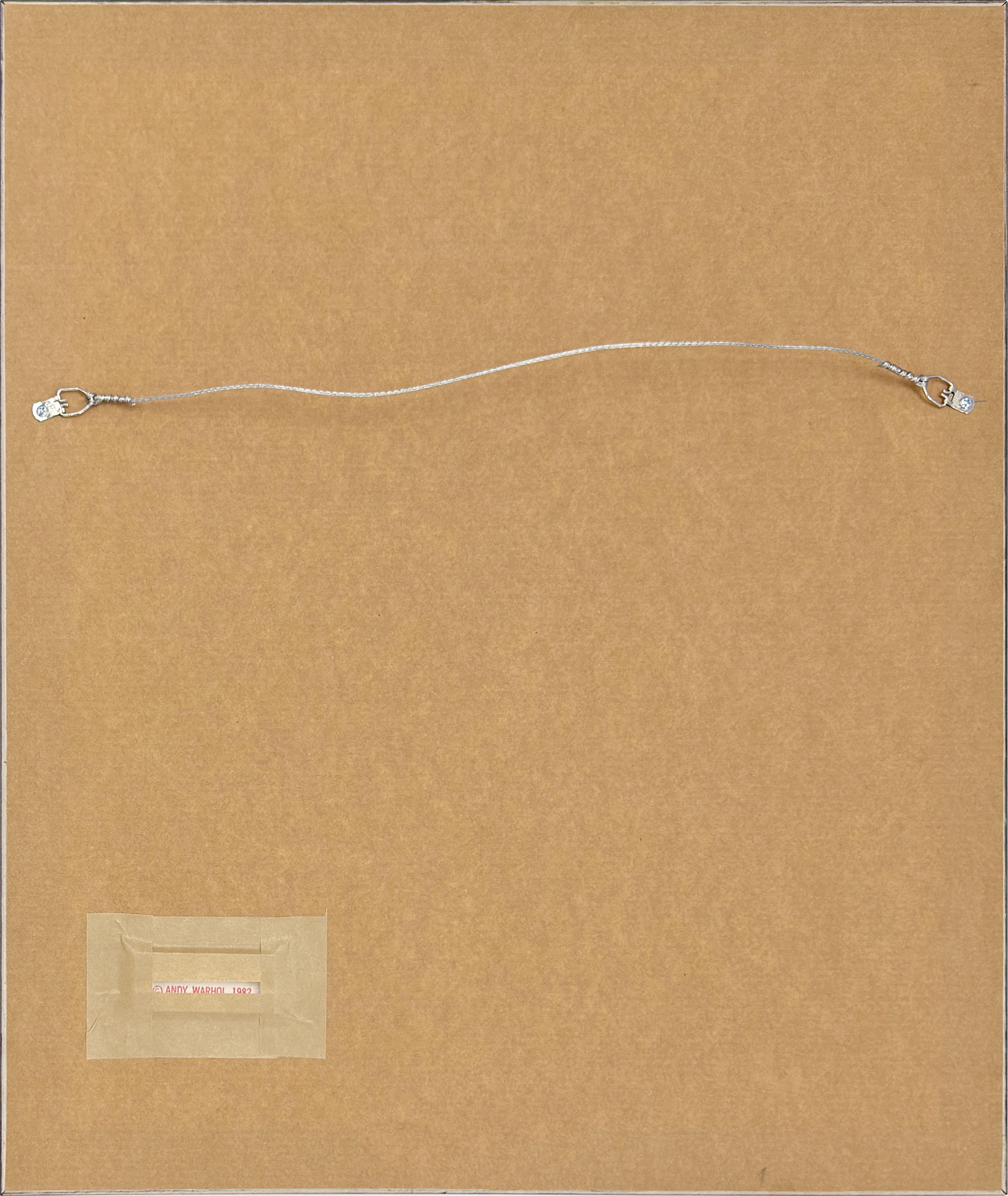 Screen print on Lenox museum board.  Hand signed  lower front by Andy Warhol. Hand numbered 3/60 lower front (there were also 10 AP's, 3 PP's and 15 TP's).  Each print is unique.  Published by the artist.  Artwork size 19.75 x 15.62 inches.  Frame