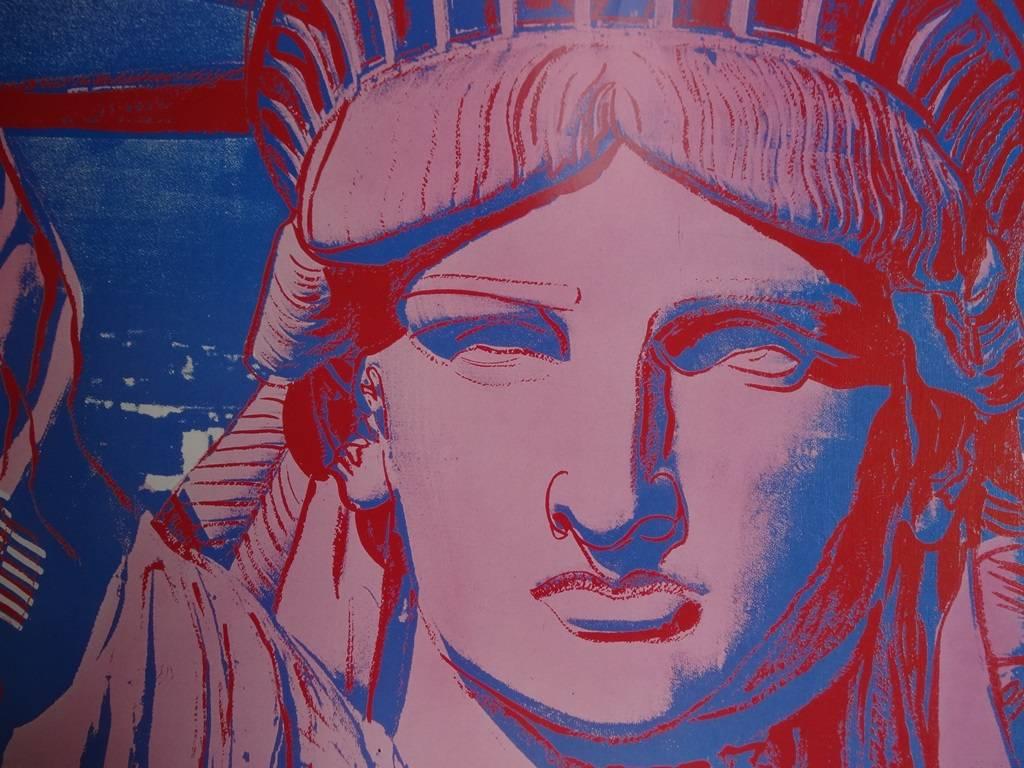 10 Statues of Liberty - Vintage Poster - 1986 - Gray Portrait Print by Andy Warhol