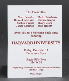 A very rare Andy Warhol Studio 54 Invitation Card, offset lithograph