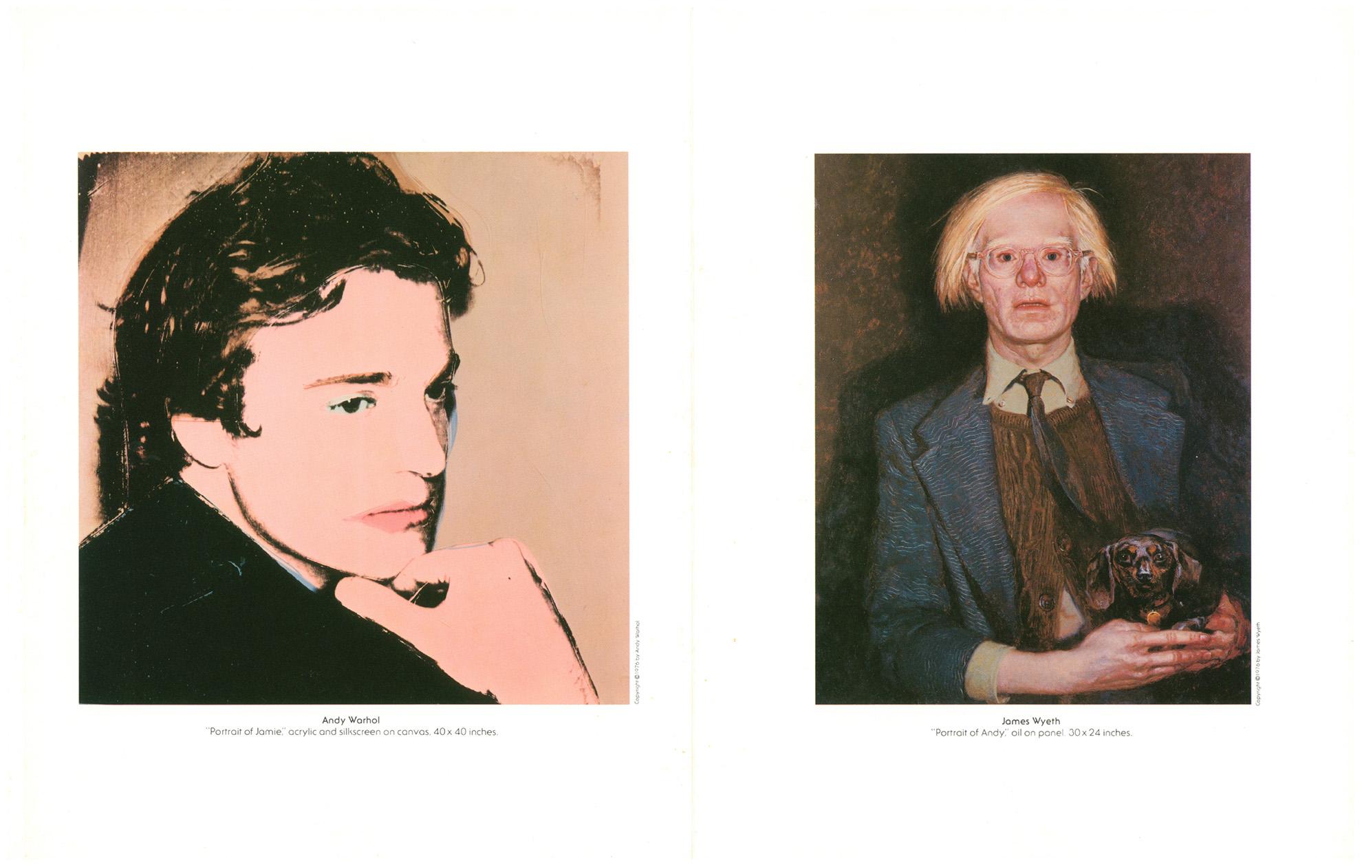 'Andy Warhol & Jamie Wyeth Portraits of Each Other':
Rare, oversized, fold-out museum program published on the occasion of the exhibit: Andy Warhol & Jamie Wyeth Portraits of Each Other, Brandywine River Museum (Brandywine Conservancy) November 26,