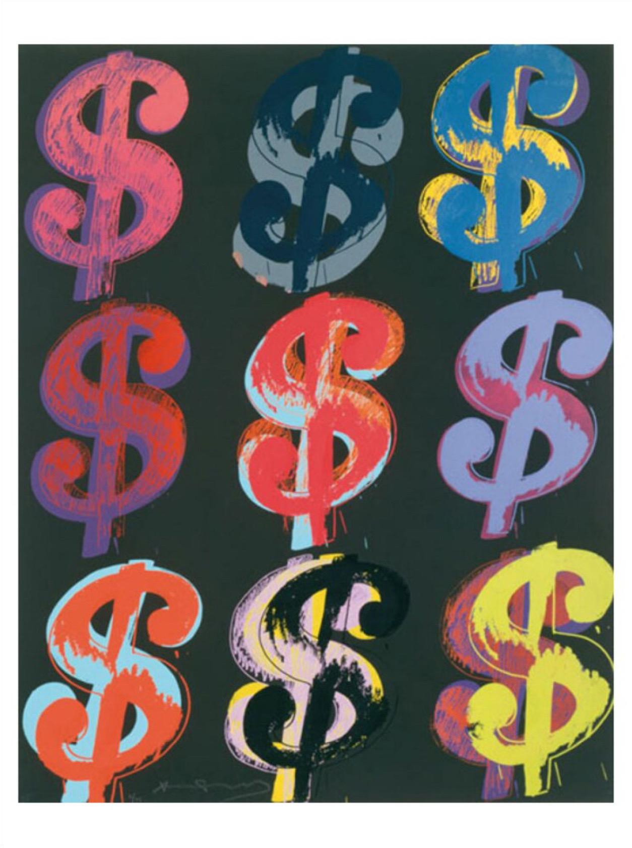Andy Warhol, $9, 1982 (auf Schwarz)

Mattes 250 g/m² konserviertes Digitalpapier

Bildgröße 56 x 71 cm (22,04 x 27,95 Zoll) 

Papierformat 60 x 80 cm (23,62 x 31,49 Zoll) 


Geld wurde schon früh in den 1960er Jahren zu einem wichtigen Thema für