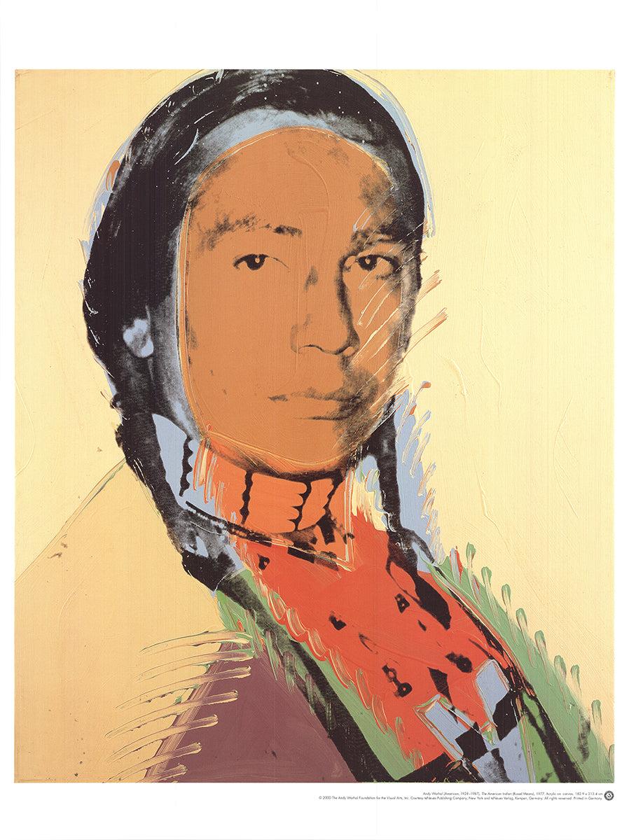 Papierformat: 31,5 x 23,5 Zoll (80,01 x 59,69 cm)
Bildgröße: 26,75 x 22,5 Zoll (67,945 x 57,15 cm)
Gerahmt: Nein
Zustand: A: Neuwertig

Zusätzliche Details: American Indian von Andy Warhol, gedruckt im Jahr 2000, veröffentlicht vom Teneues Verlag in