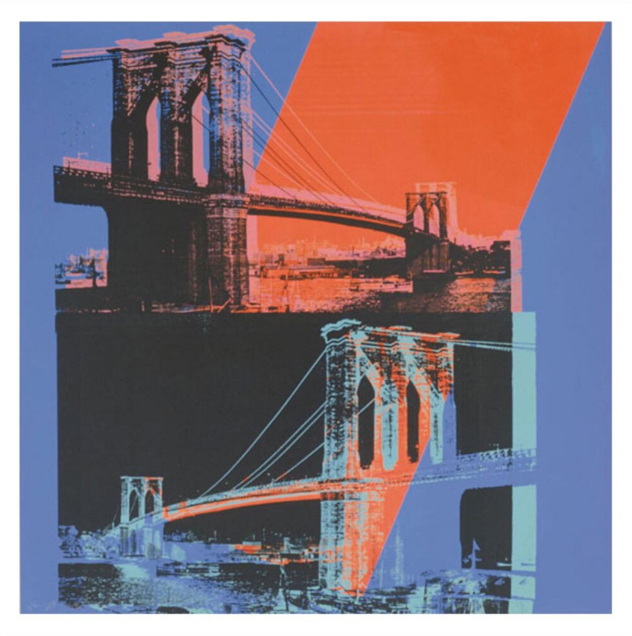 Andy Warhol, Brooklyn Bridge, 1983 (pink, rot, blau)

Mattes 250 g/m² konserviertes Digitalpapier

Bildgröße 90 × 90 cm (35,43 x 35,43 Zoll) 

Papierformat 97 × 97 cm (38,19 x 38,19 Zoll) 

Dieser Druck wird mit einem Rand versehen, der den Namen