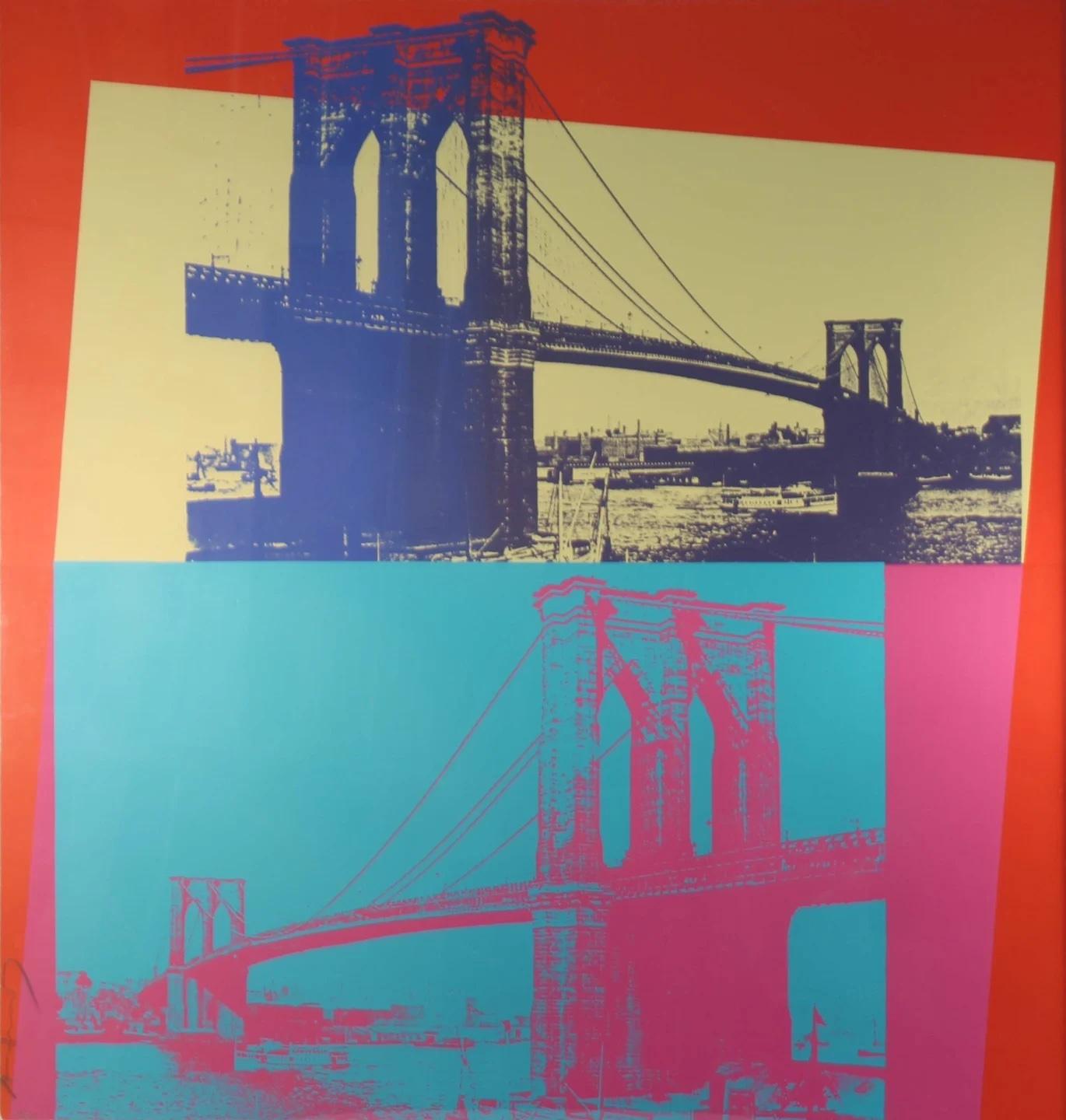Andy Warhol's 'Brooklyn Bridge' is a screenprint created in 1983. Signed in pencil on the lower left corner, marked 40 from an edition of 200 (there were also 20 artist's proofs). Published by the 1983 Brooklyn Bridge Centennial Commission, Inc.,