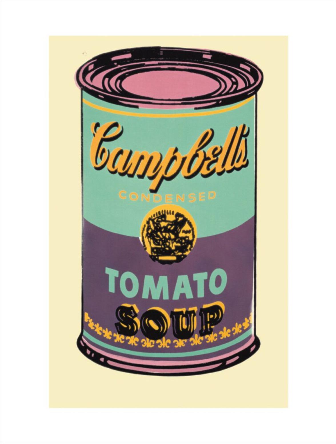 Andy Warhol, Campbell's Soup Can, 1965 (grün und lila)

250gsm gestrichenes grafisches Papier

Bildgröße 30 × 20 cm (11,81 x 7,87 in)

Papierformat 36 × 28 cm (11,02 x 14,17 Zoll)

Die Campbell's Soup Cans von Andy Warhol gehören zu den bekanntesten