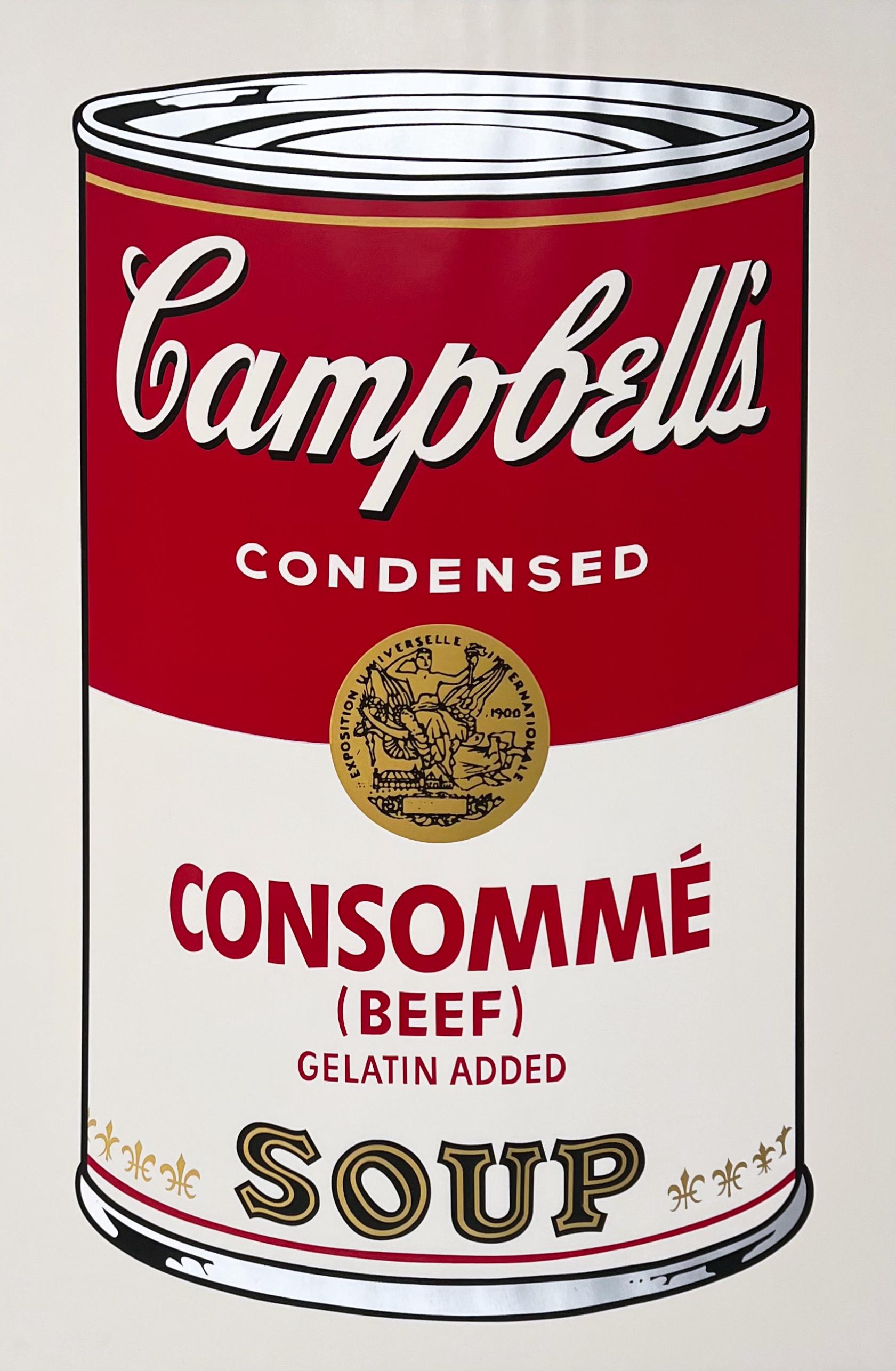 Artist: Andy Warhol
Title: Consomme
Portfolio: 1968 Campbell's Soup I
Medium: Screenprint on paper
Year: 1968
Edition: 198/250
Signed: Yes, in ball-point pen on verso 
Reference: Feldman II.52
Sheet Size: 35" x 23"
