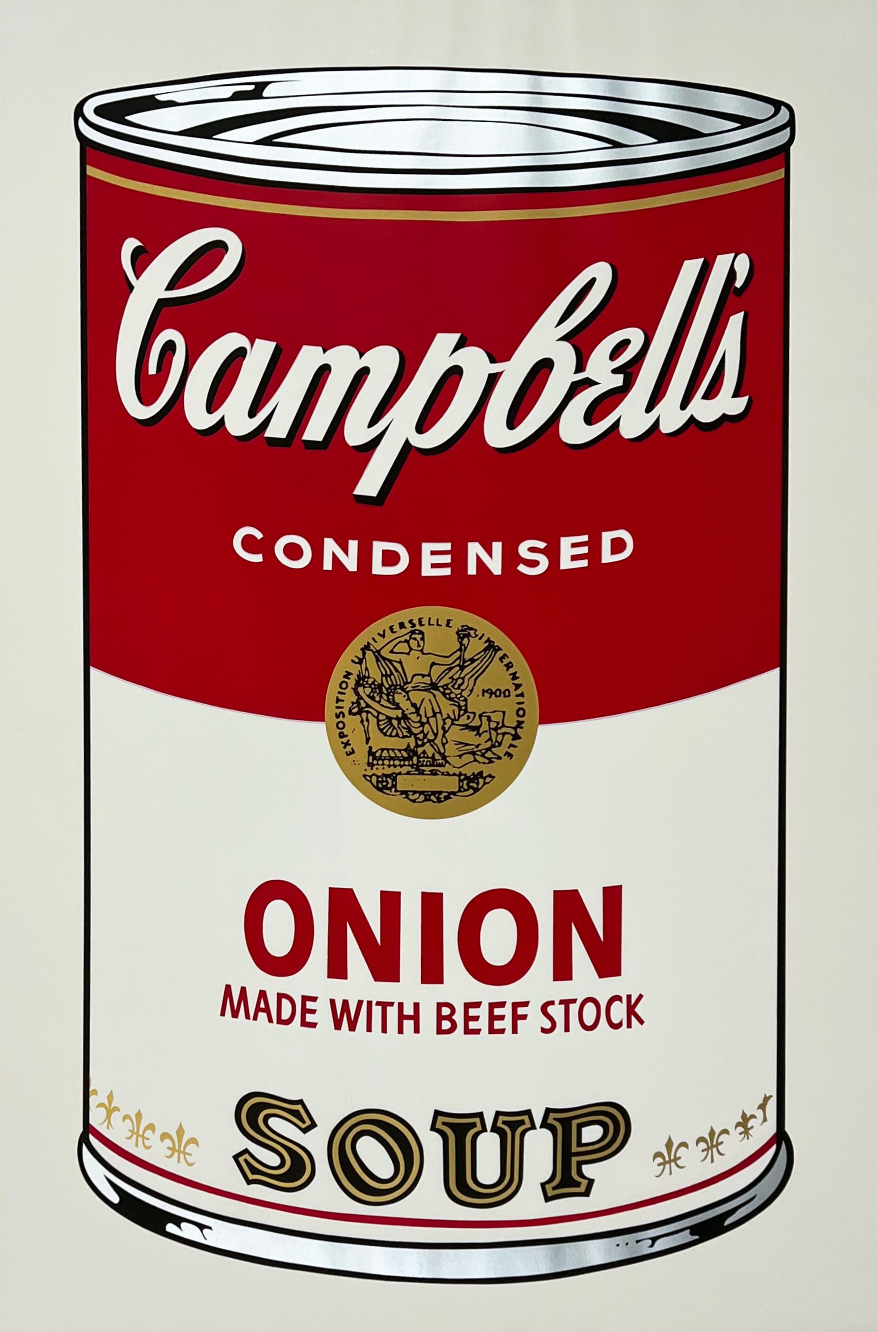 Artist: Andy Warhol
Title: Onion
Portfolio: 1968 Campbell's Soup I
Medium: Screenprint on paper
Year: 1968
Edition: 198/250
Signed: Yes, in ball-point pen on verso 
Reference: Feldman II.47
Sheet Size: 35" x 23"