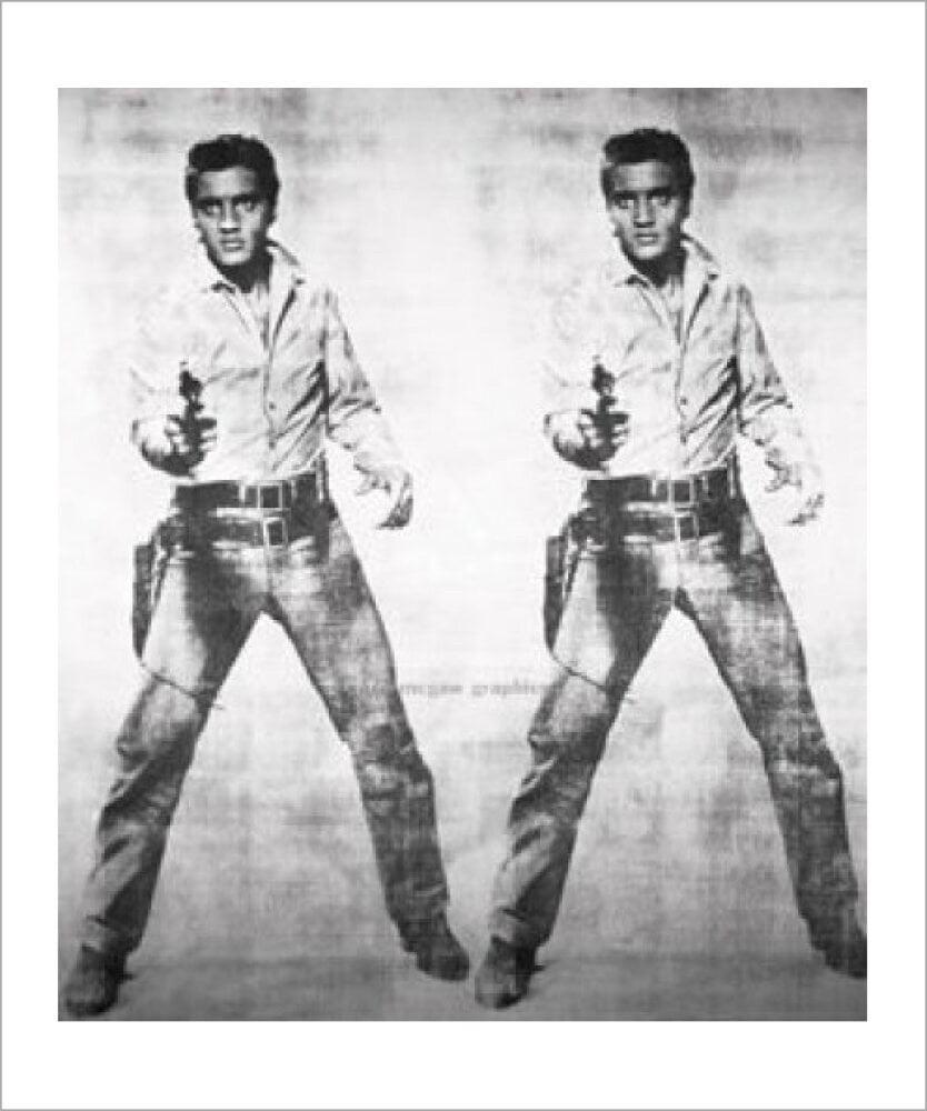 Andy Warhol, Elvis 2 Times, 1963/2022


Paper size 127 × 107 cm
Image size 108 × 94 cm

Matt 250gsm conservation digital paper

In 1963, Andy Warhol created his iconic series of Elvis paintings. For these works, Warhol used silver paint for the
