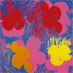 Andy Warhol, Flowers 1964/2022 ( red, yellow, orange on blue)