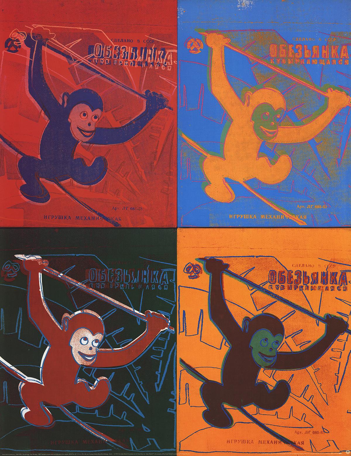 Very large reproduction of Warhol's Multiple Four Monkeys published and printed in 1990 by Te neues Publishing in Germany. First edition.
