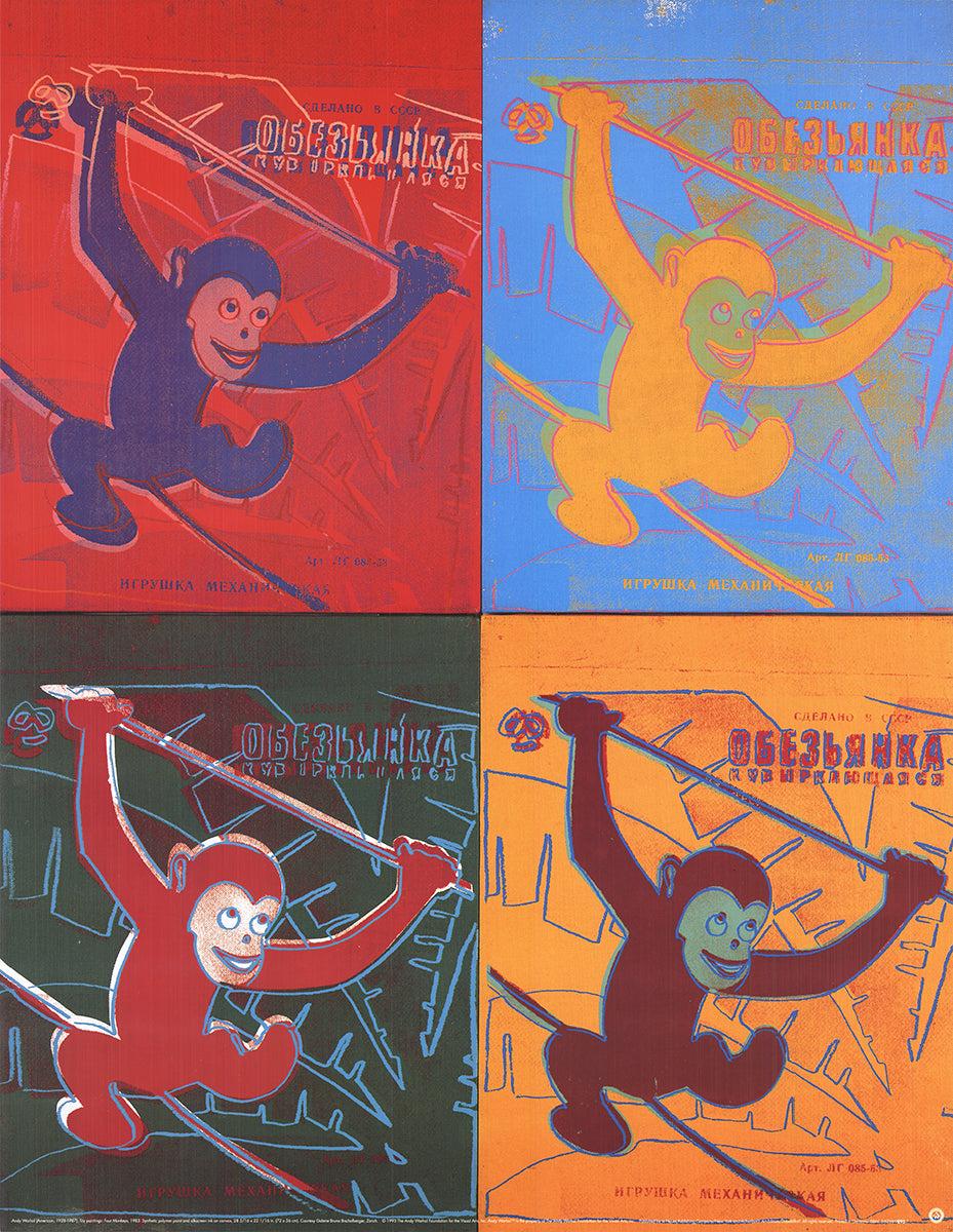 Paper Size: 33 x 25.5 inches ( 83.82 x 64.77 cm )
Image Size: 33 x 25.5 inches ( 83.82 x 64.77 cm )
Framed: No
Condition: A: Mint
Additional Details: Four Monkeys by Andy Warhol, printed in 1993, published by Te neues Publishing in Kempen, Germany.