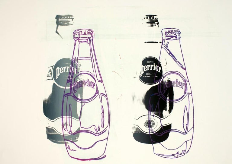 Andy Warhol's 'Four Perrier Bottles' is a unique impression on strong Velin. The reverse is stamped with "The Estate of Andy Warhol" and the stamp of "Andy Warhol Foundation for the Visual Arts, Inc. " as well as the number "UP 38.15". This