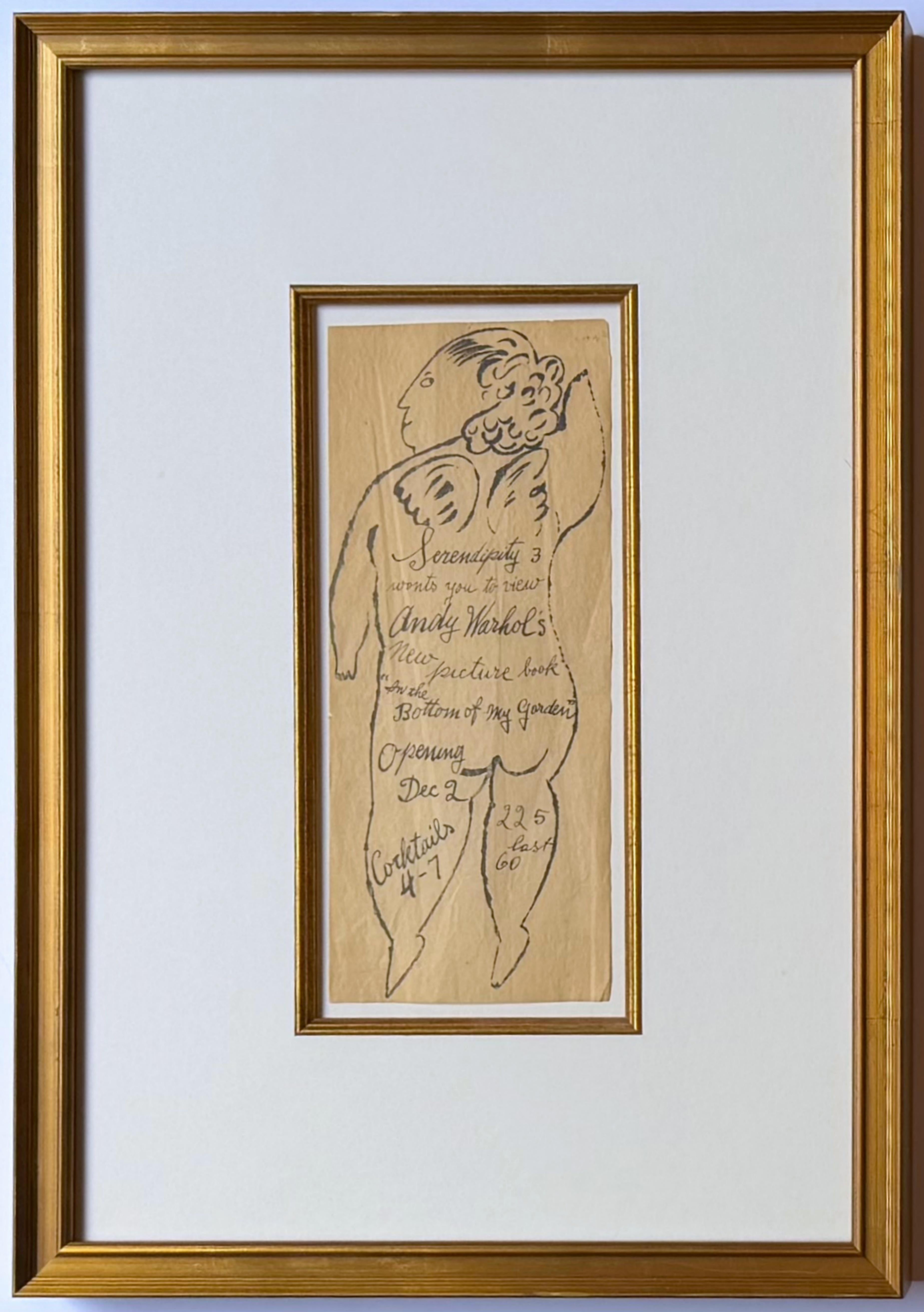 Esta es una invitación increíblemente delicada e histórica, impresa en fino papel de arroz, para la inauguración en el famoso Serendipity 3 de Manhattan (22 East 60th Street), donde se podrá ver el nuevo libro ilustrado de Andy Warhol, «In the
