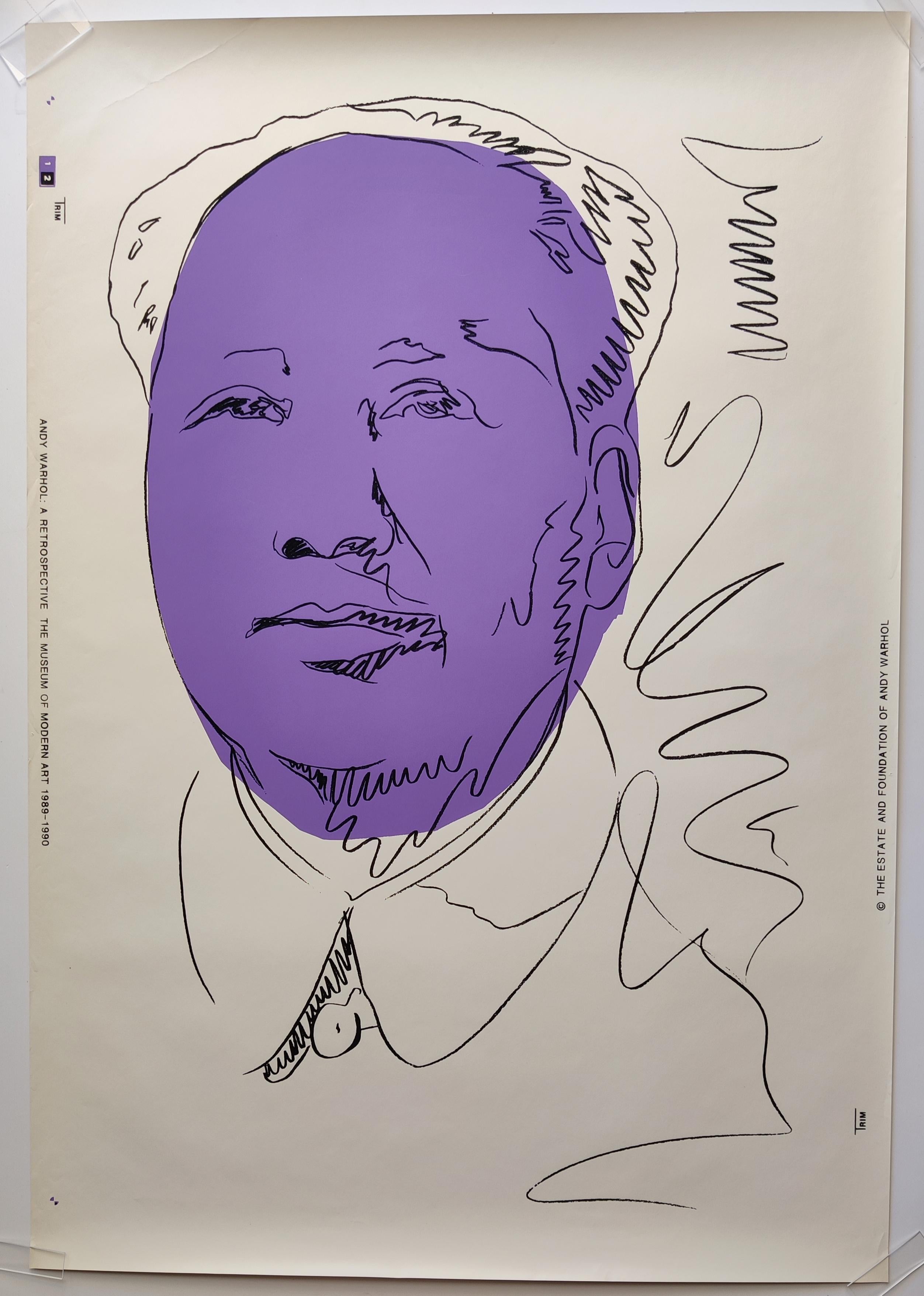 Andy Warhol
Mao (Tapete). 1974 (gedruckt 1989)
Farbsiebdruck auf Tapete
Blattgröße: 108 x 75 cm, vollrandig. 
Herausgegeben vom Museum of Modern Art, New York, in Verbindung mit "Andy Warhol: Eine Retrospektive", 6. Februar bis 2. Mai 1989
Ein sehr