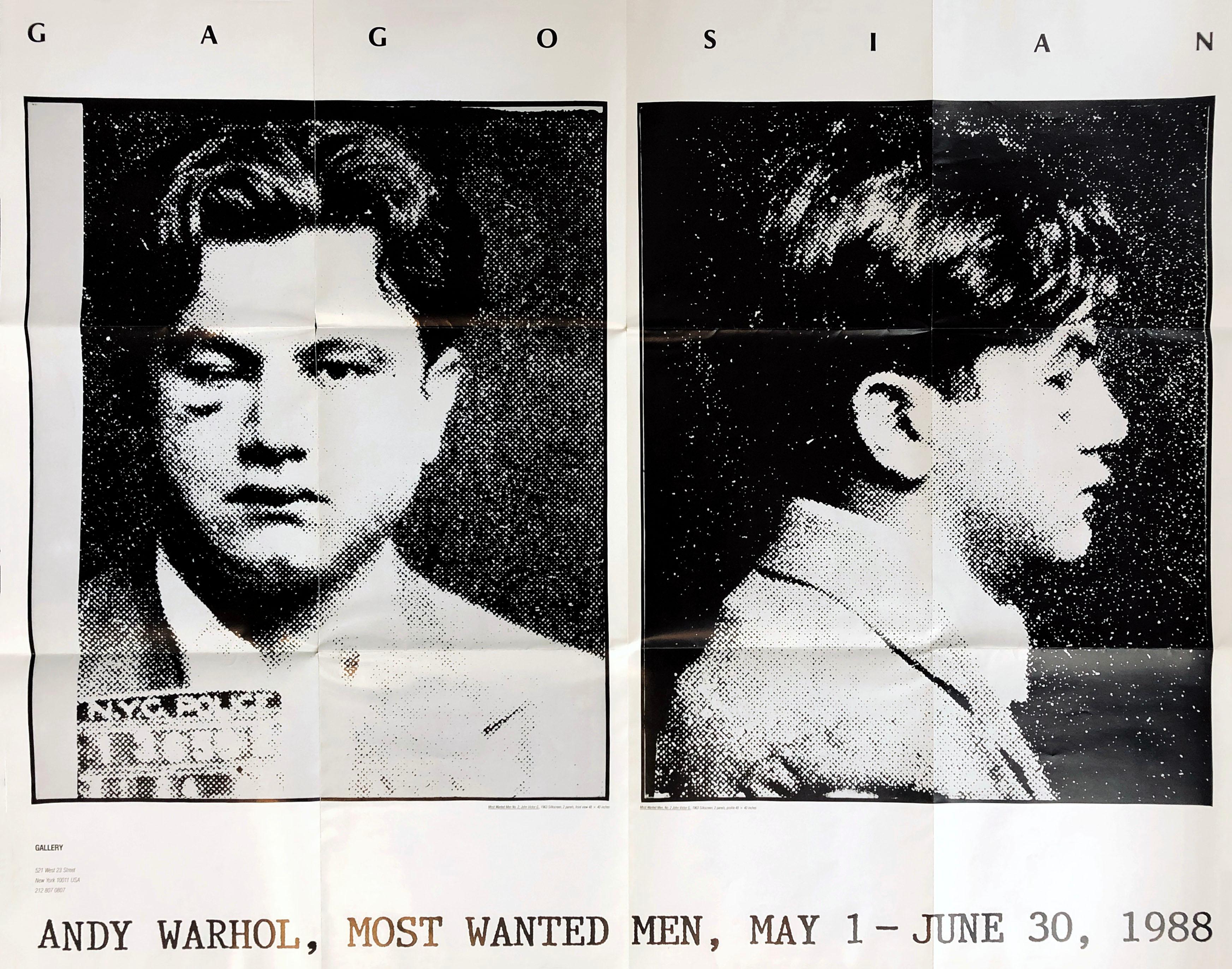Cartel vintage de la exposición Los hombres más buscados de Andy Warhol: Galería Gagosian, Nueva York 1 de mayo-30 de junio de 1988:

Un raro póster de gran tamaño de una exposición de Warhol de los años 80 que quedaría fantástico enmarcado.