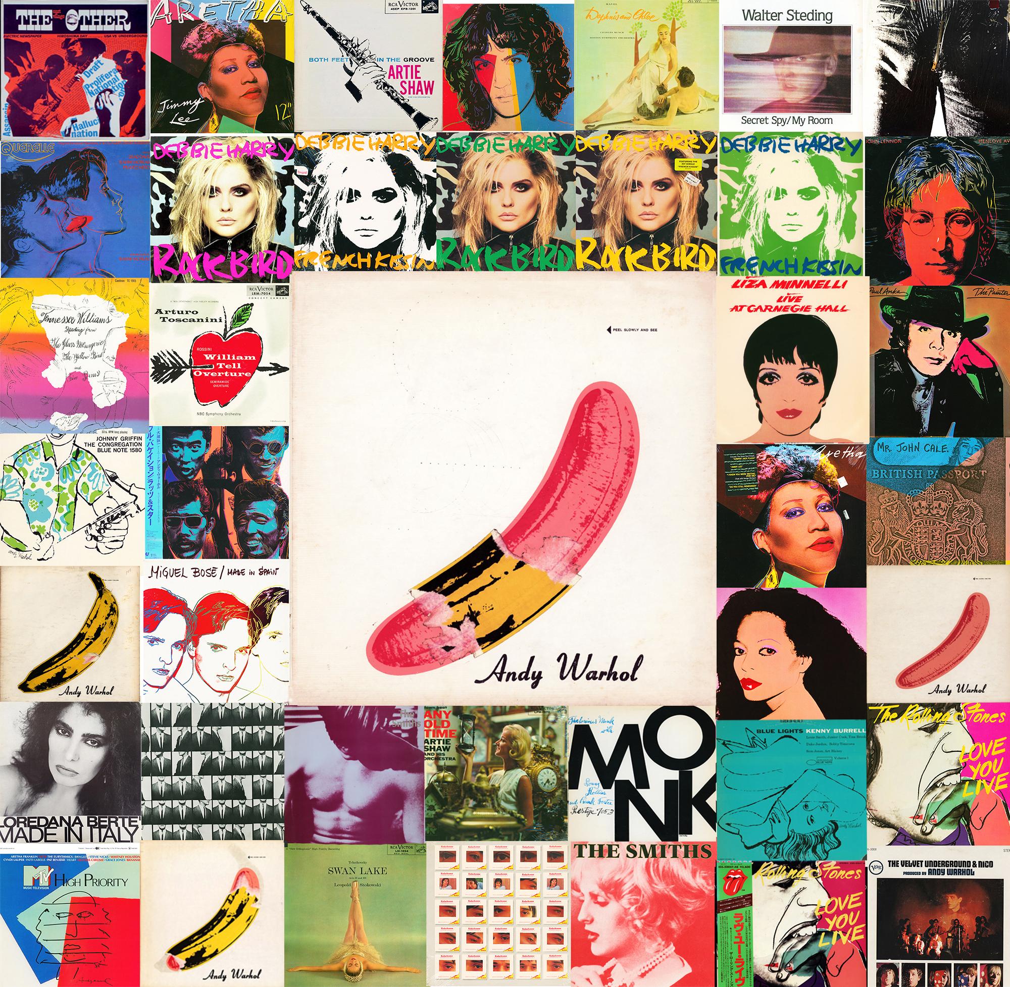 Pochettes d'albums d'Andy Warhol : un ensemble de 40 œuvres (1955-1987) :
Une collection rare de 40 pochettes de disques illustrées par Andy Warhol, accompagnées de leurs disques vinyles respectifs. On y trouve notamment 4 couvertures de bananes