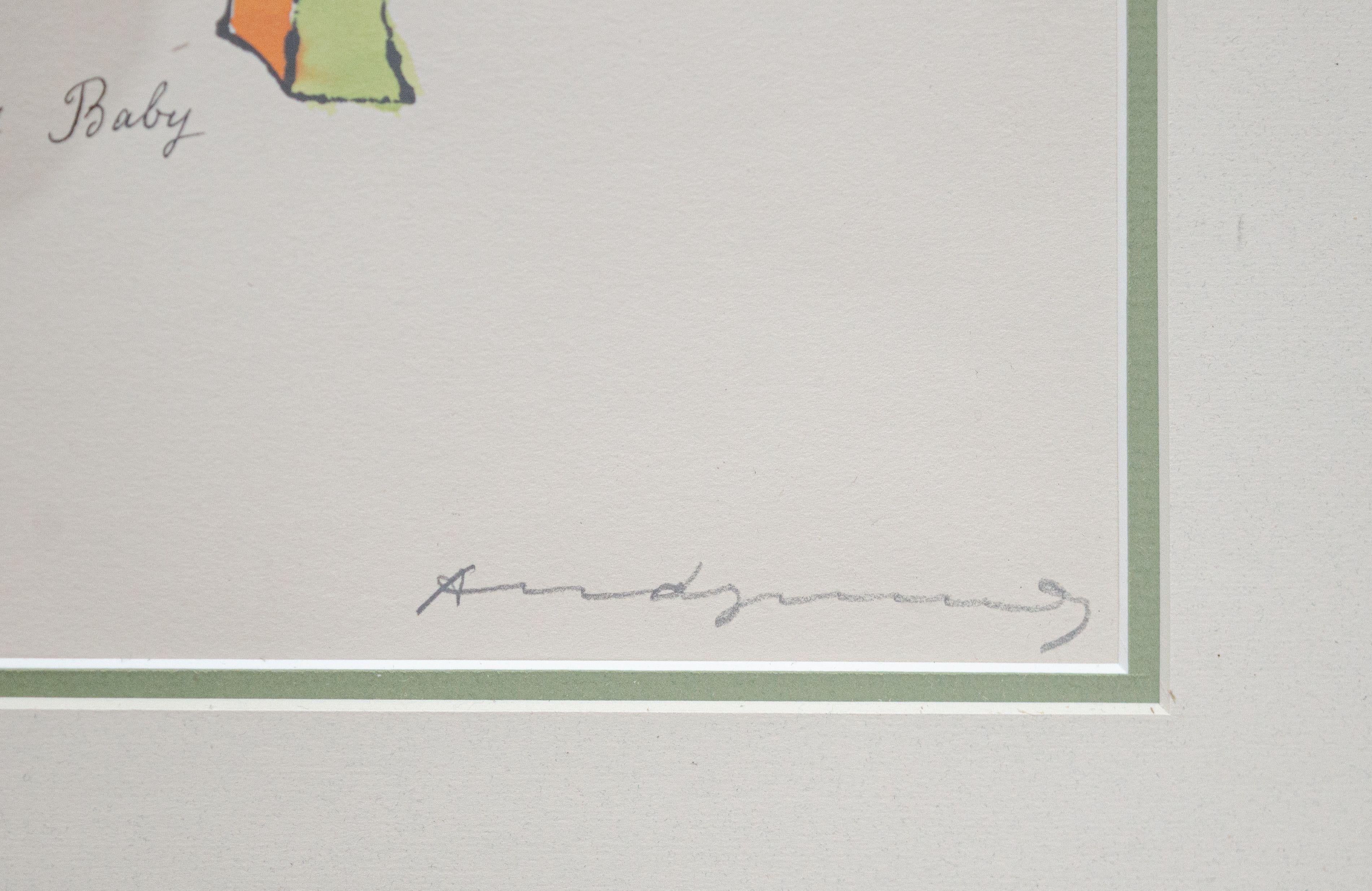 Andy Warhol 'Zapato mosca bebé' Litografía offset y acuarela firmadas 1955 1