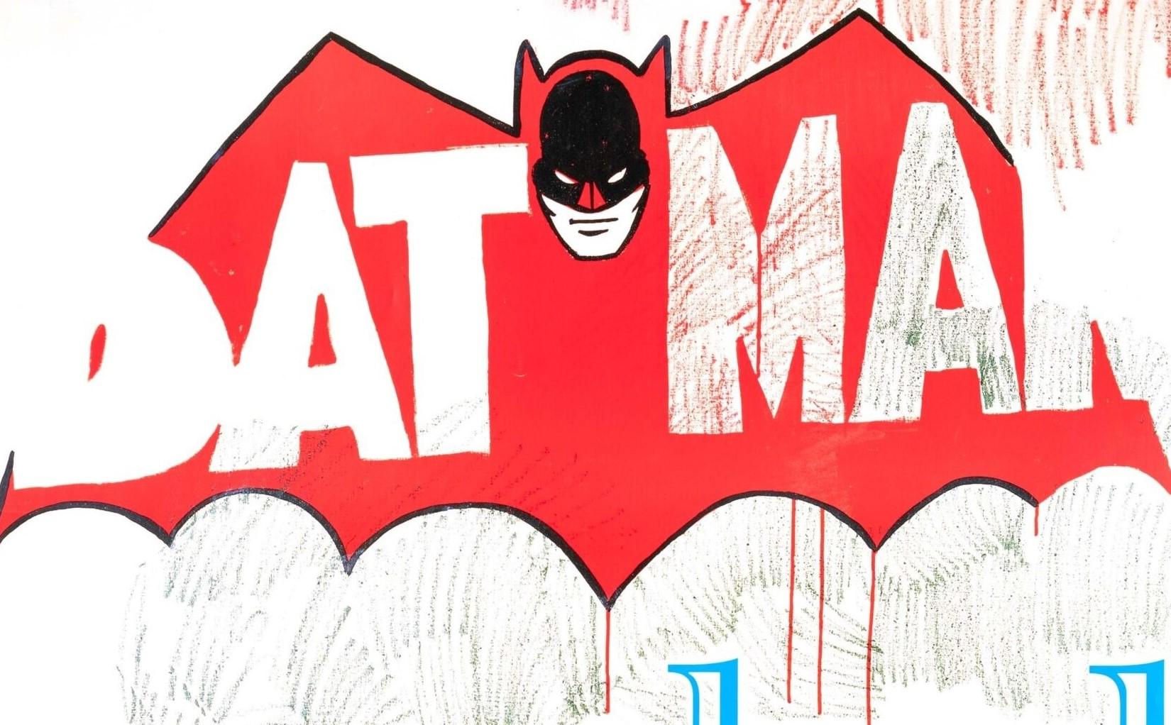 Batman – Turin Museum Retrospective - Orange Figurative Print by Andy Warhol