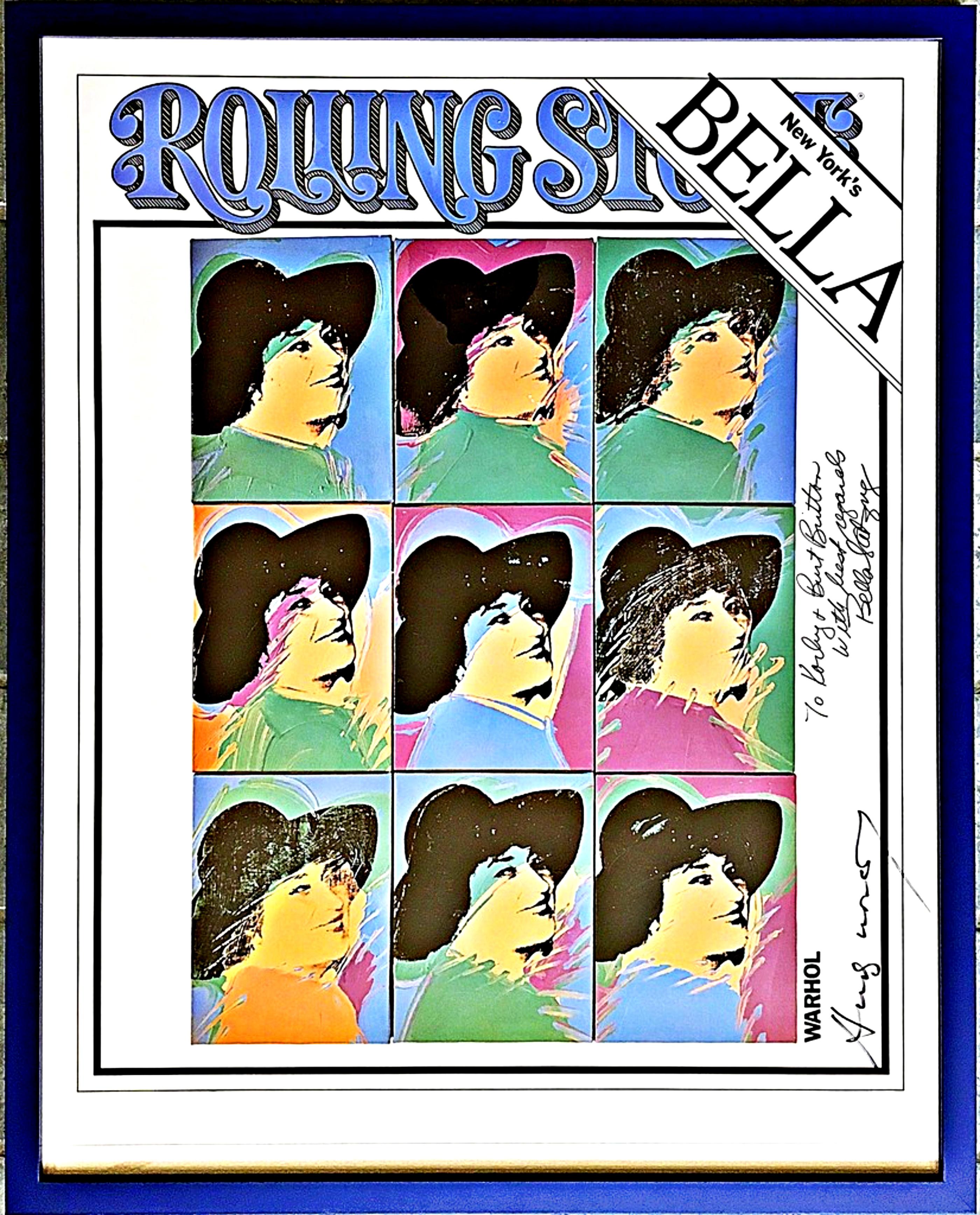 Rolling Stone poster, hand signed by Andy Warhol and Bella Abzug LGBTQ pioneer 