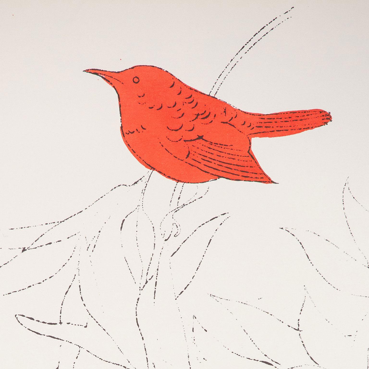 Oiseau sur une branche de fruits, lithographie offset colorée à la main à l'aquarelle 2