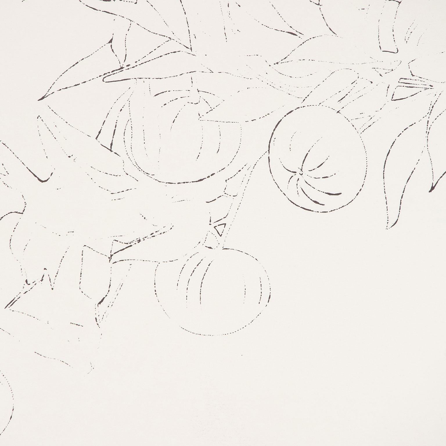 Oiseau sur une branche de fruits, lithographie offset colorée à la main à l'aquarelle 3