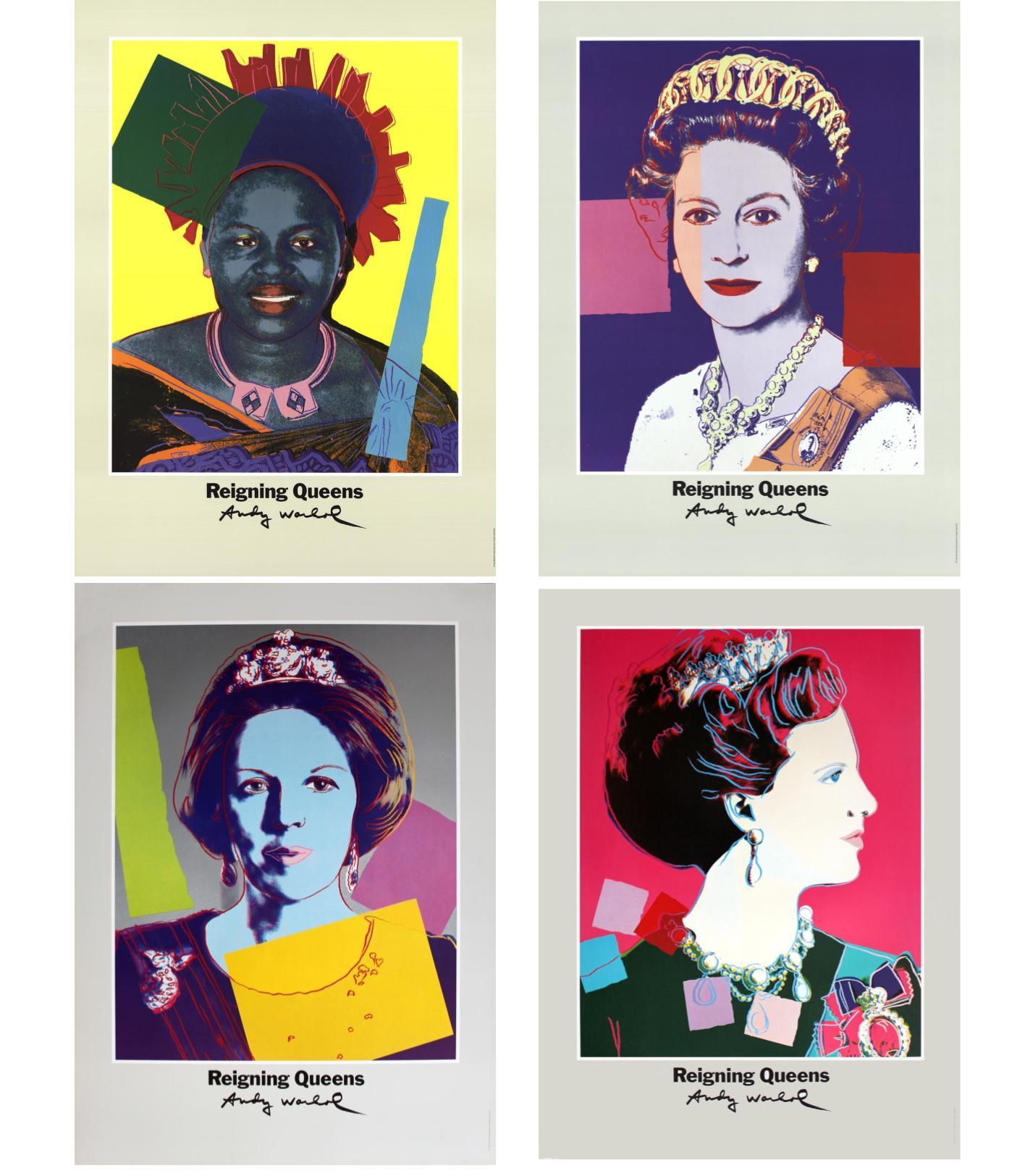 This is an assortment of 4 Posters by Andy Warhol, each piece described as follows: 

Andy Warhol - Queen Ntombi Twala Of Swaziland - 1986 Offset Lithograph 32.5" x 23.5"
Unsigned Offset Lithograph
Paper Size: 32.5 x 23.5 inches (82.55 x 59.69cm