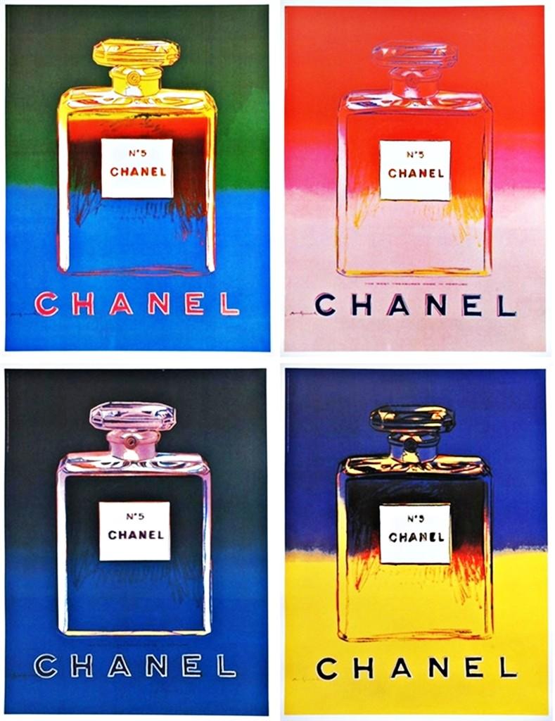 Chanel Nr. 5 (suite of vier (4) separate Drucke mit Lackierung auf Leinenrückseite) – Print von Andy Warhol