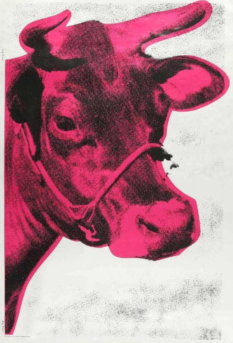 Created for the 1976 Venice Biennale, this magenta colored cow by Andy Warhol was printed as a lithograph and contains the artist’s printed signature in the border as well as the artist’s printed copyright.  Measuring 42 3/4 x 29 1/2 in. (108.6 x 75