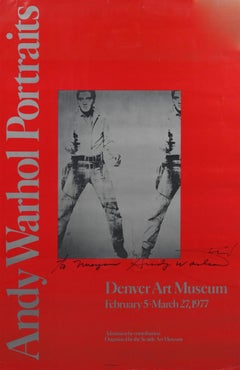 Poster della Double Elvis Exhibition Denver Museum, firmato a mano due volte da Andy Warhol 